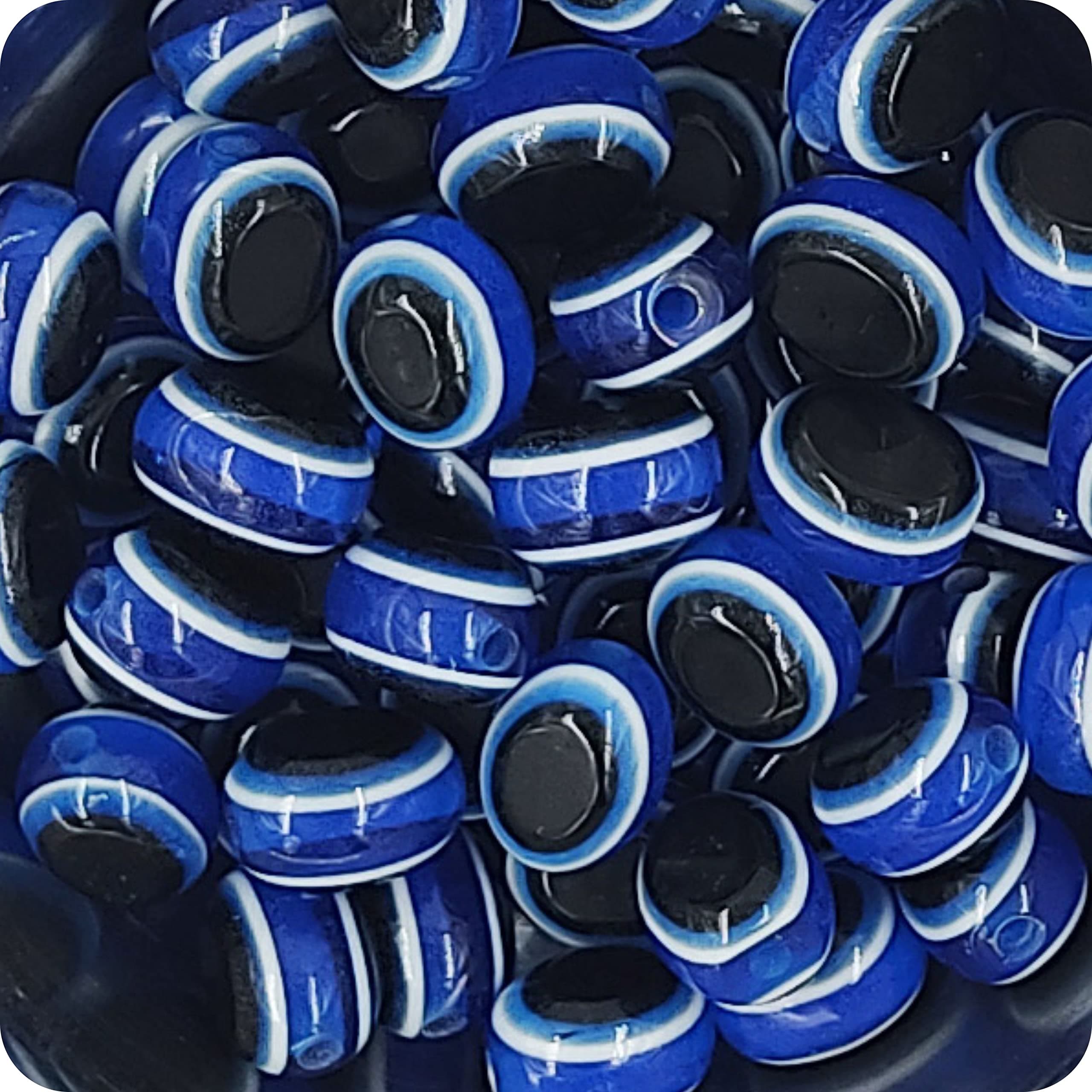 INDIKONB 100 Evil Eye Oval Shaped Beads | Charm Beads for Craft, Jewellery Making, Bracelet Making (Blue) | 100 Beads