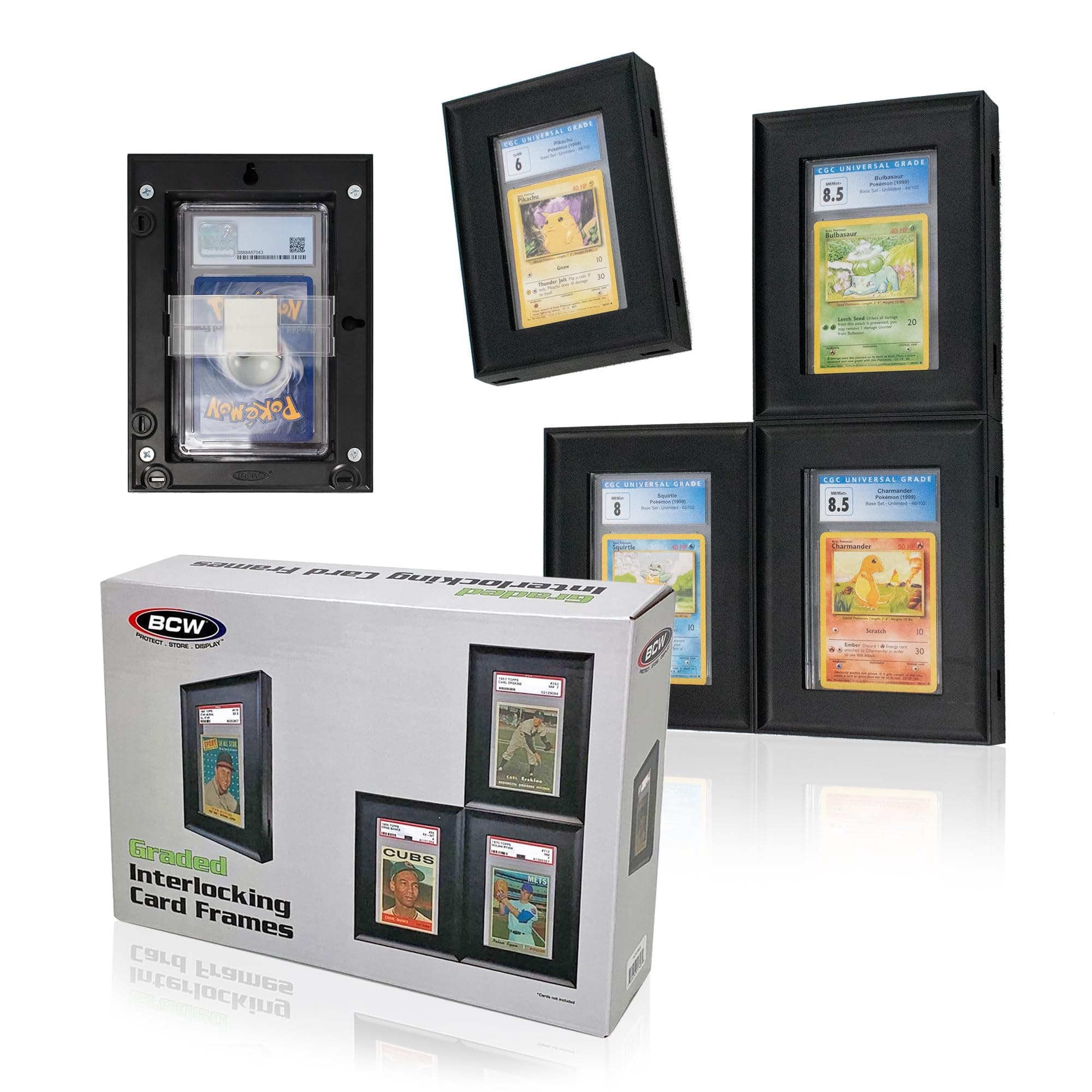 BCW Interlocking Card Frames - Black | Interlocking Frames Ideal for Collectibles, Trading Cards, and Memorabilia | Wall Display Frame (Graded Cards - 8 Pack)