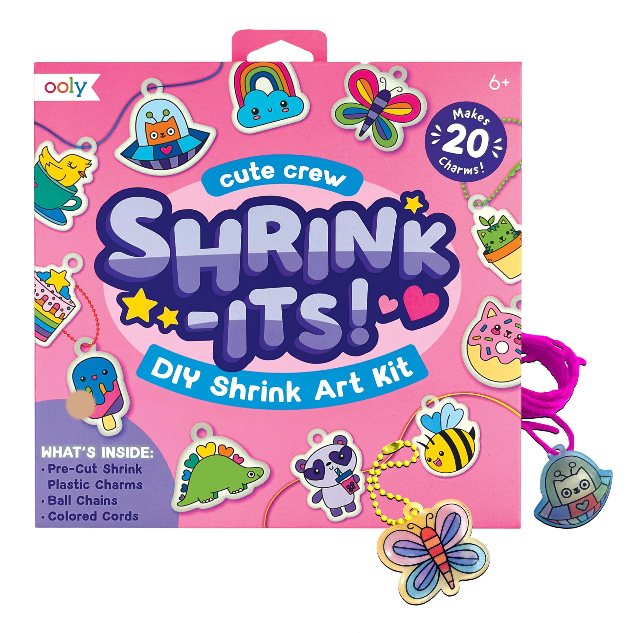 Ooly Shrink-Its 28 PC DIY Shrinking Art Kit That Creates Charms and Tags, Includes 20 Plastic Pre Cut Charms and More, No Mess Art for Kids, DIY Creative Activity, Ideal Party Favor - Cute Crew
