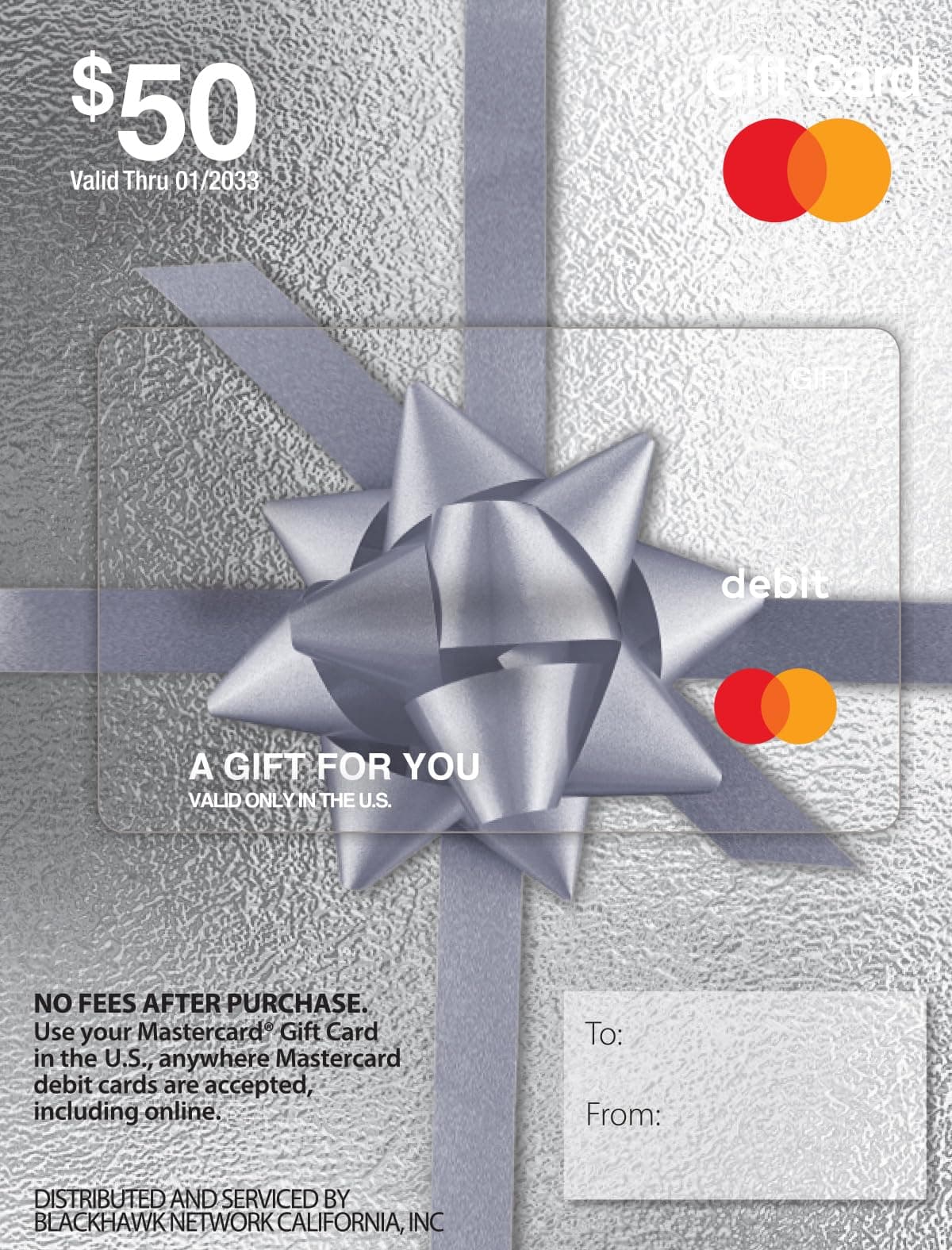 MasterCard Physical Gift Card -$50 (plus $4.95 Purchase Fee)