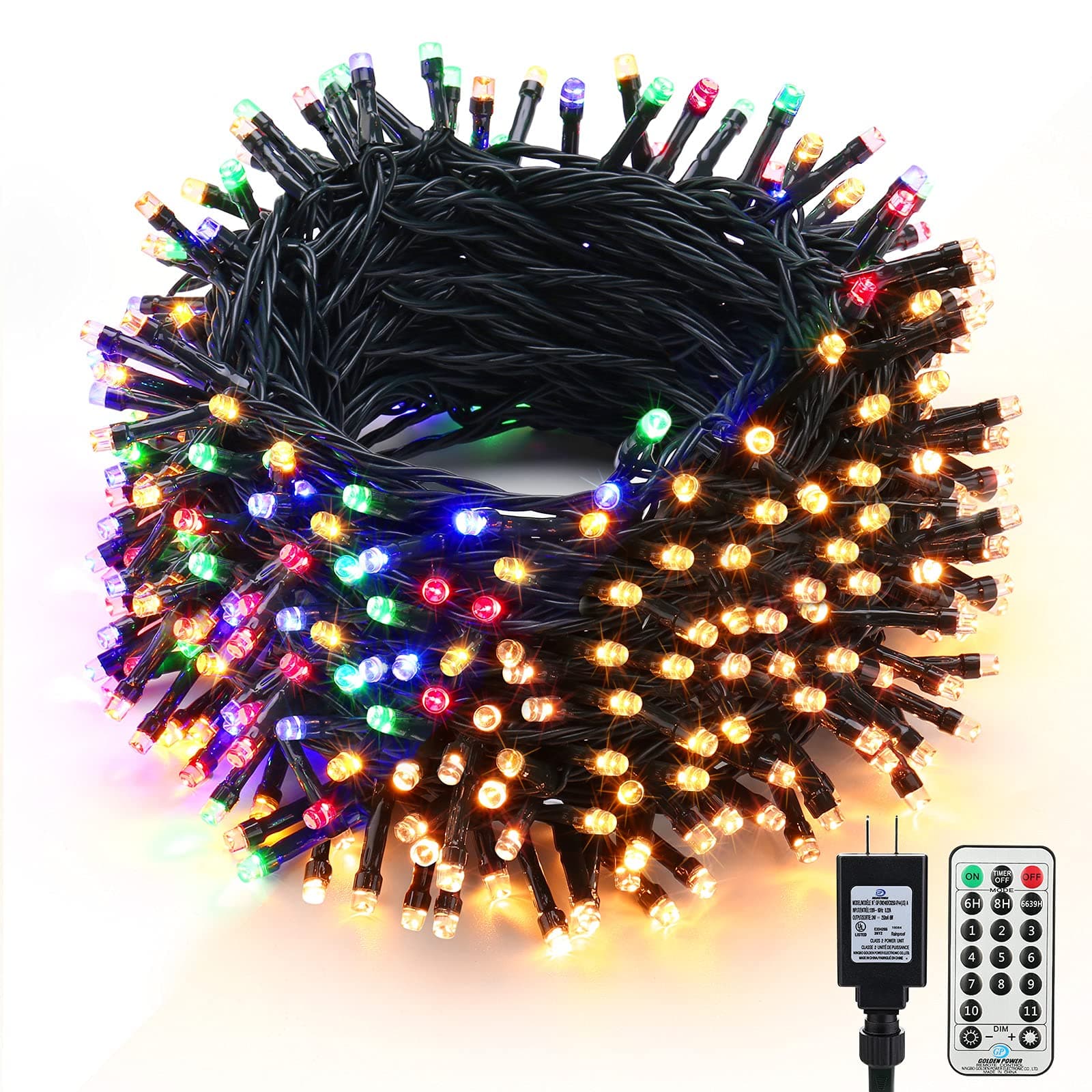 PhilzOps Christmas String Lights, 115ft 300 LED Color Changing String Lights, 11 Modes Warm White & Multicolor Xmas Lights, Connectable Dimmable Tree Lights with Remote for Indoor Outdoor Party Home