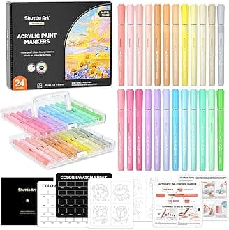 Acrylic Markers 24-Color Set Direct-Fill Pastel Color Brush Tip Pens Water-Based Paint Markers Metallic Colors Waterproof Quick-Drying Resistant to Water and Light Acrylic Paint Can be