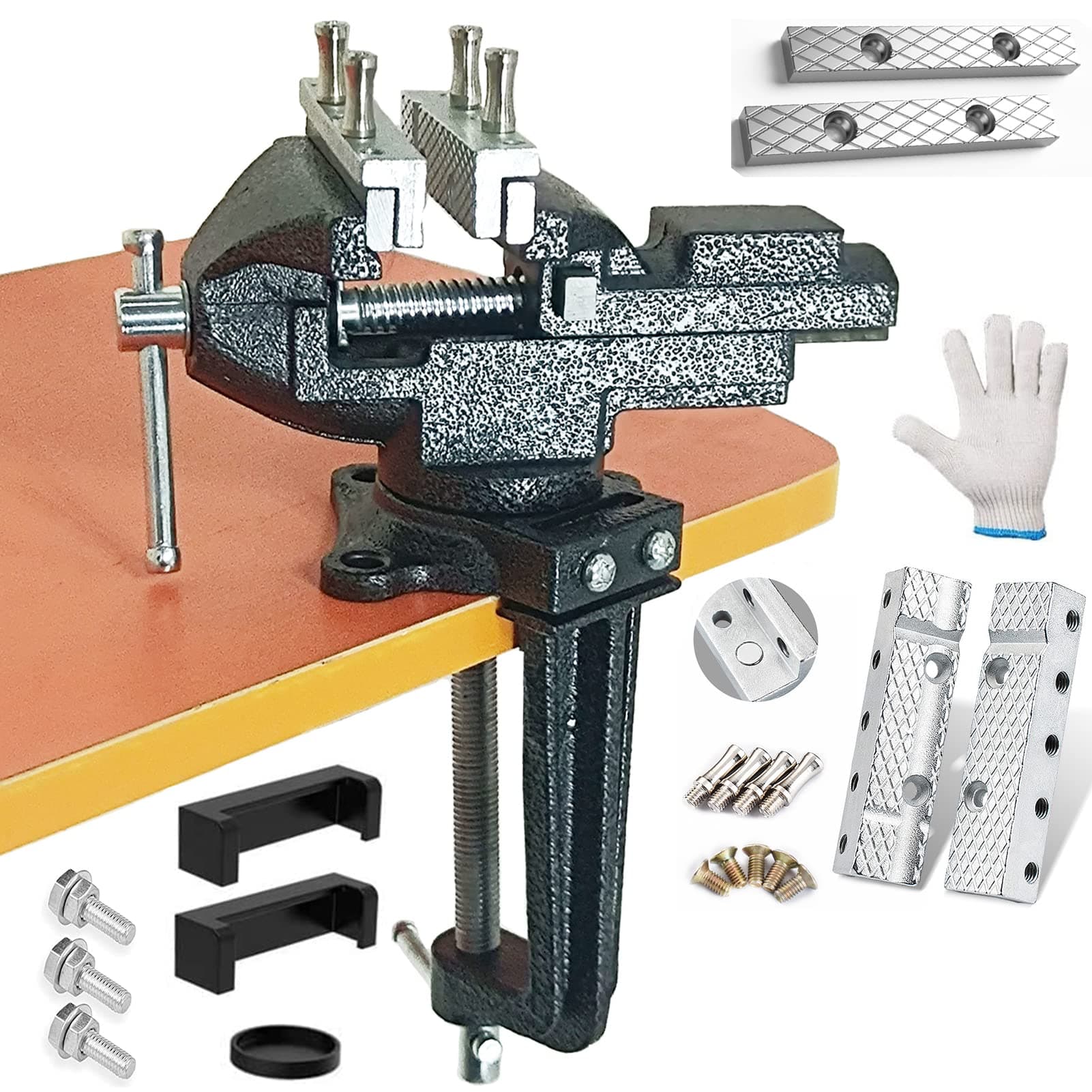 MYTEC Bench Vise or Table Vise, multifunctional jaw, multi-functional Combined Vise with Quick Adjustment, Universal Rotate 360° Work Clamp-On Vise, 3.3" black