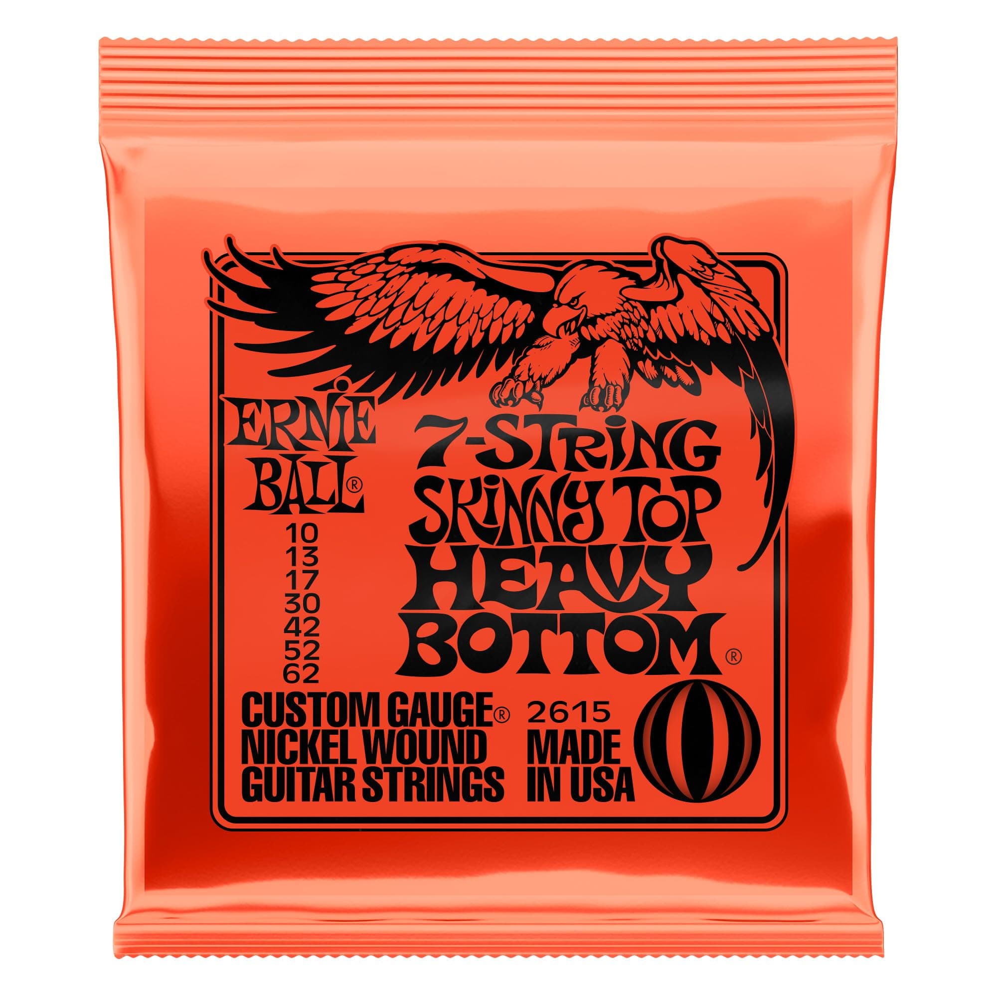 ERNIE BALL 2615 Electric Guitar Strings 7 String (10-62) 7-STRING SKINNY TOP HEAVY BOTTOM SLINKY SKINNY TOP HEAVY BOTTOM SKINY SKINY TOP HEAVY BOTTOM SLINKY NICKEY