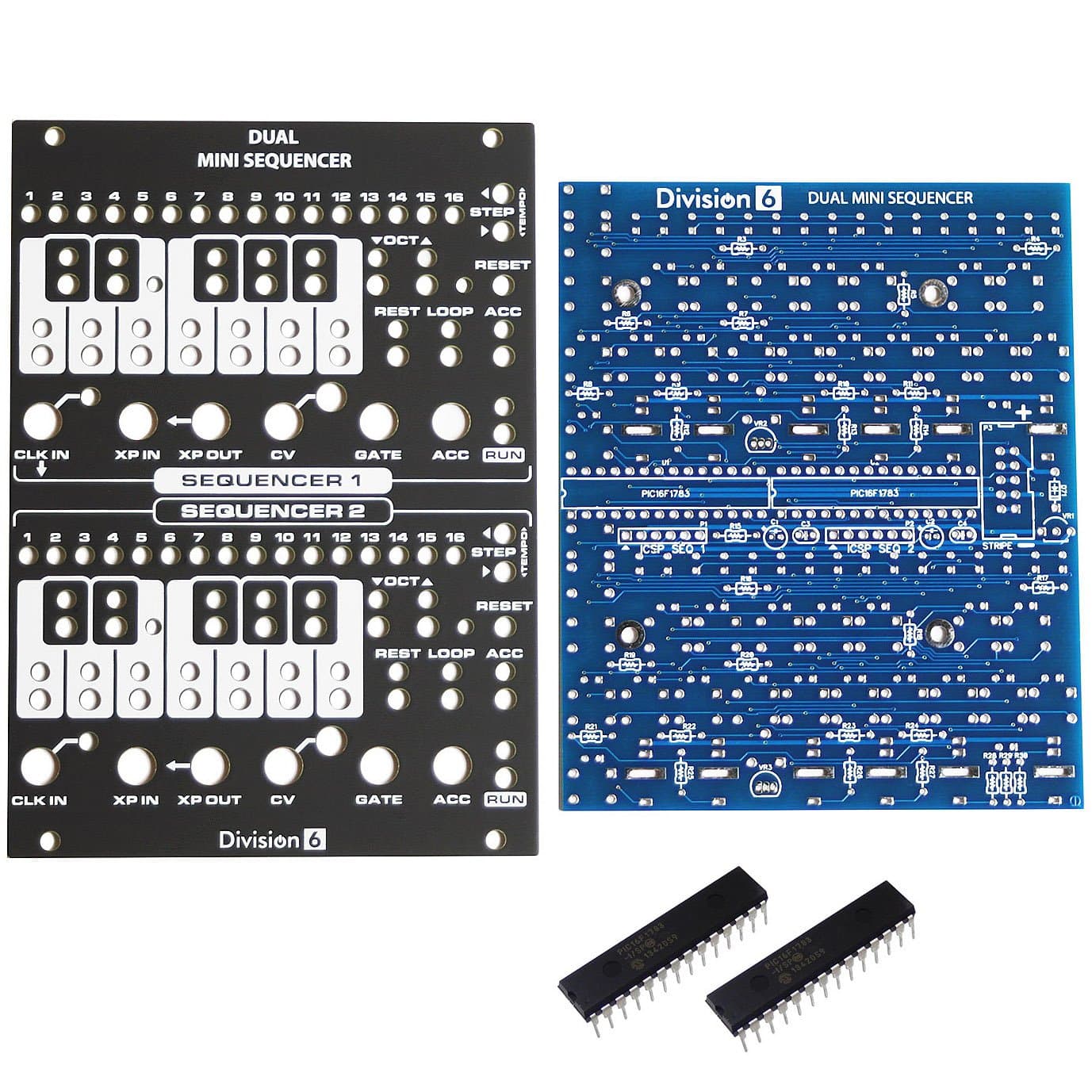 Division 6 Dual Mini Sequencer Eurorack V2 PCB, Panel and ICs
