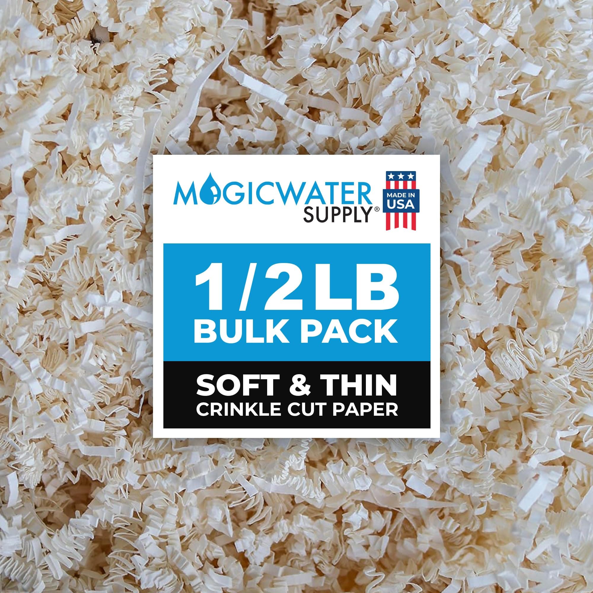 MagicWater Supply - 1/2 LB - Cream - Soft & Thin Crinkle Cut Paper Shred Filler great for Gift Wrapping, Basket Filling, Birthdays, Weddings, Anniversaries, Valentines Day, and other occasions