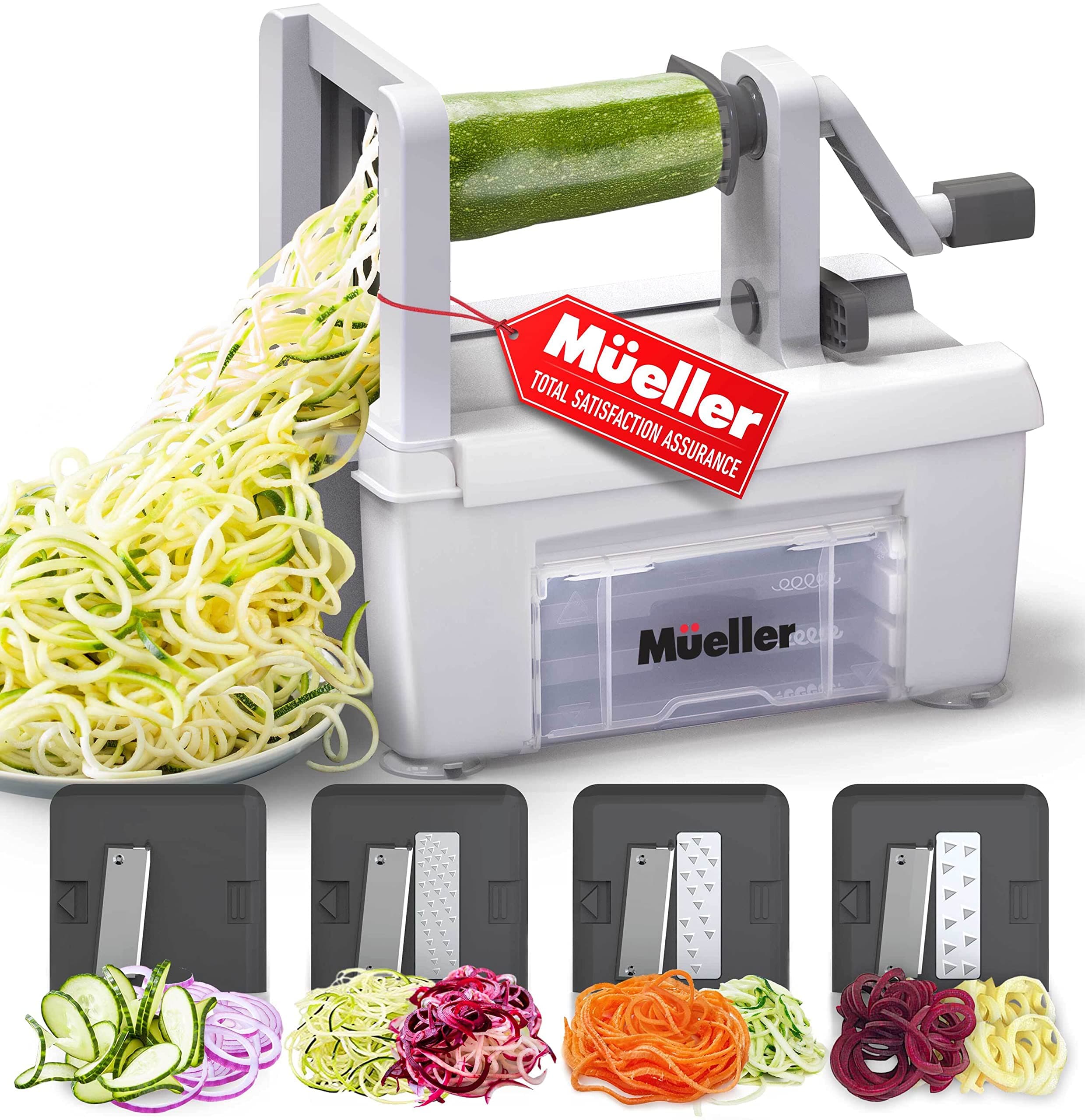 Pro Multi-Blade Spiralizer, Zucchini Noodle Maker, Vegetable Slicer Zester Chopper Dicer, ProQuality, Only Model to Make Round Veggie Pasta, Not Flat Julienne Noodles