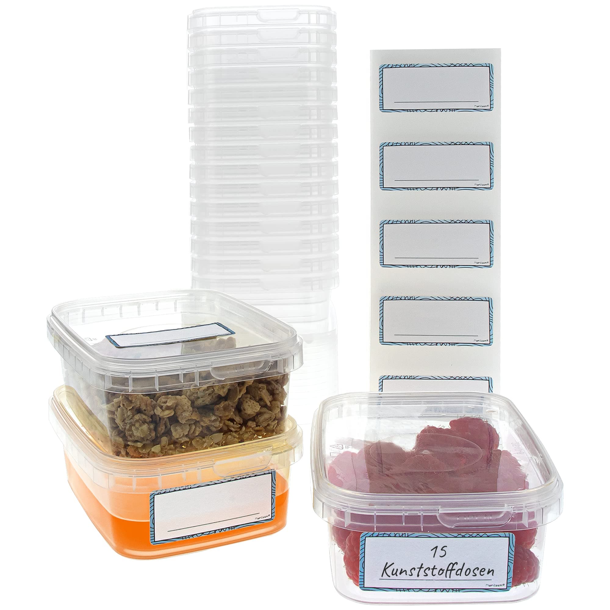 Marzoon 15 x Containers with Lids, 280 ml, Square, Plastic Food Storage Containers, Reusable, Universal Containers and Storage Boxes