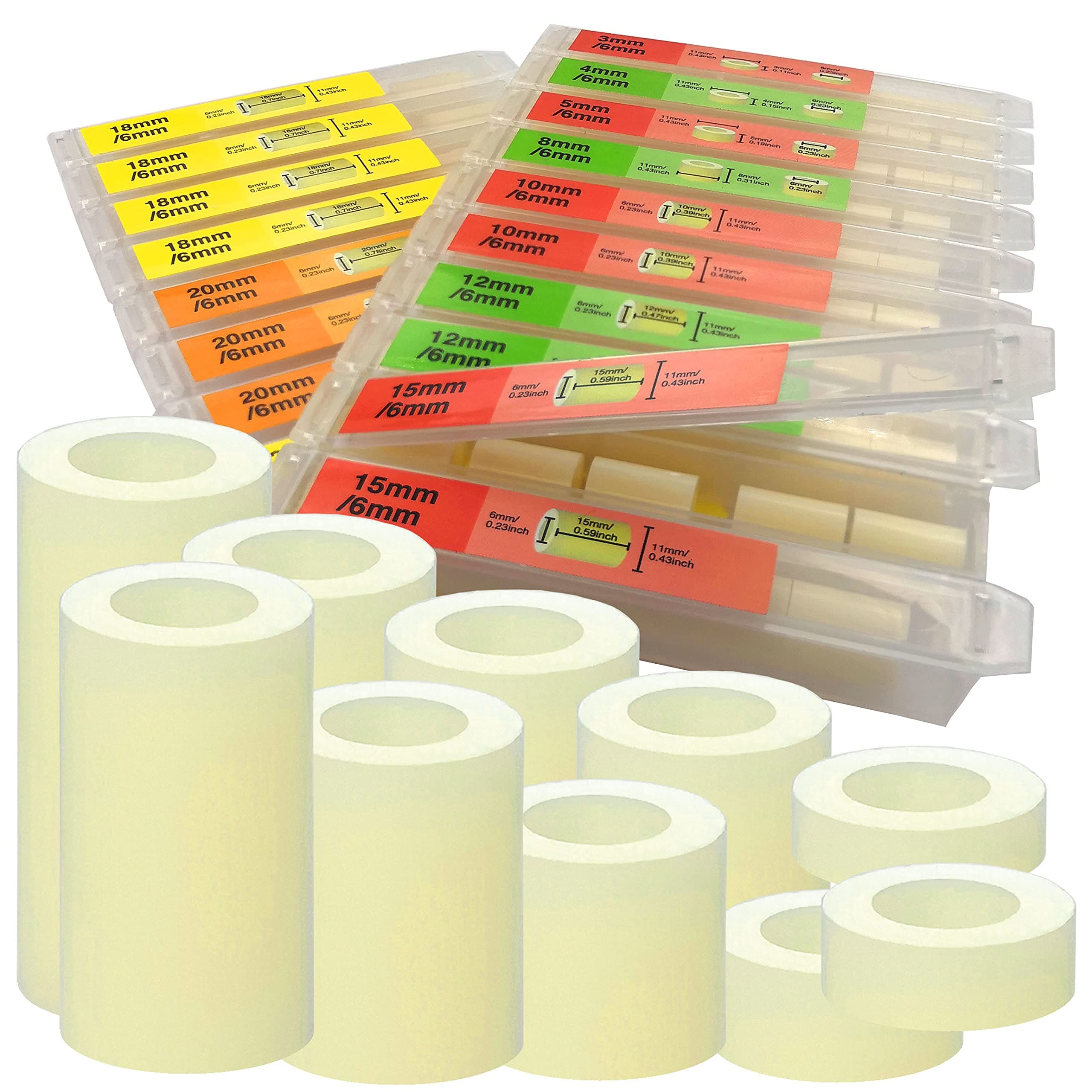 EEEEE 151pcs Nylon Spacers Round Plastic wall Plate for Screws Hardware spacers Standoff Assortment Kit, OD 11mm ID 6.2mm Length 3 4 5 8 10 12 15 18 20 25mm for M6 (White)