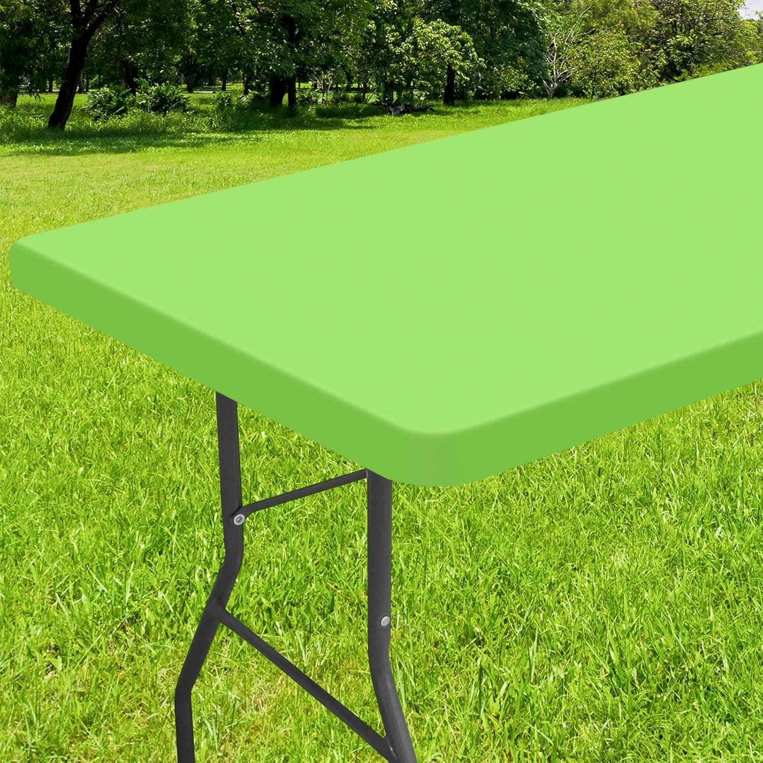 Smiry Rectangle Tablecloth, Elastic Fitted Flannel Backed Vinyl Tablecloths for 8ft Folding Tables, Waterproof Wipeable Table Covers for Indoor, Outdoor, Picnic and Camping (Lime Green, 30"x96")