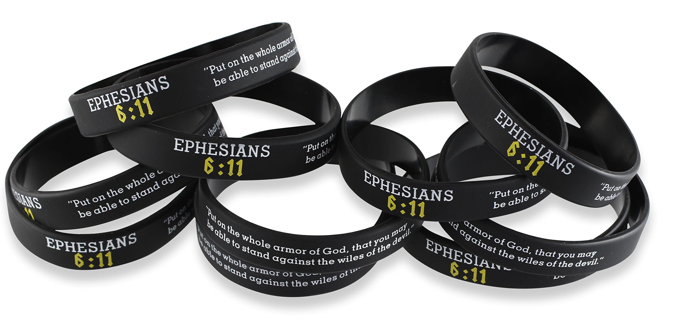 Forge Assorted Popular Scripture Verses Printed On Silicone Wristbands (Packs of 10 Silicone Bands) (Ephesians 6:11)