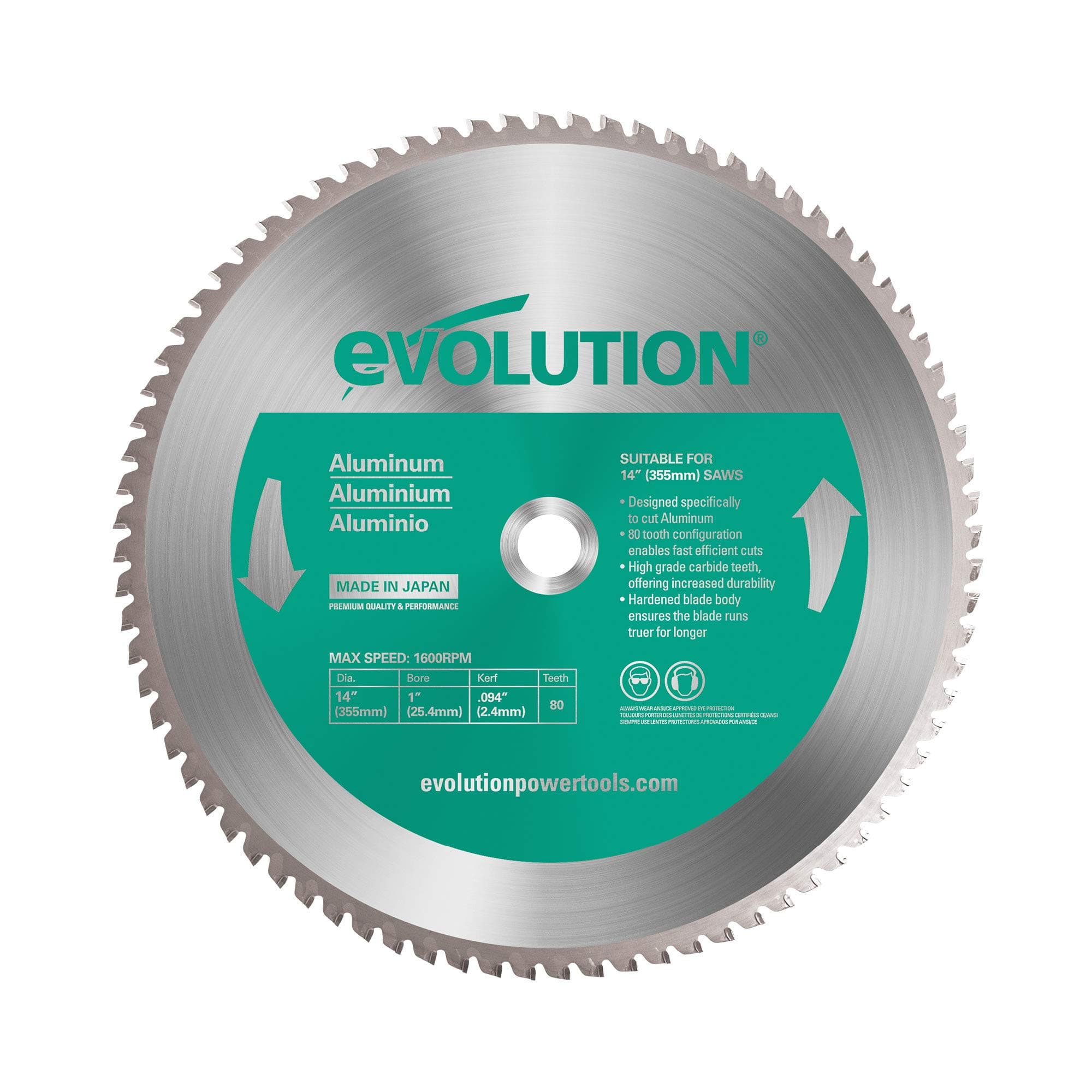 Evolution 14BLADEAL Power Tools Aluminium Carbide-Tipped Blade, 355 mm, Multi-colour