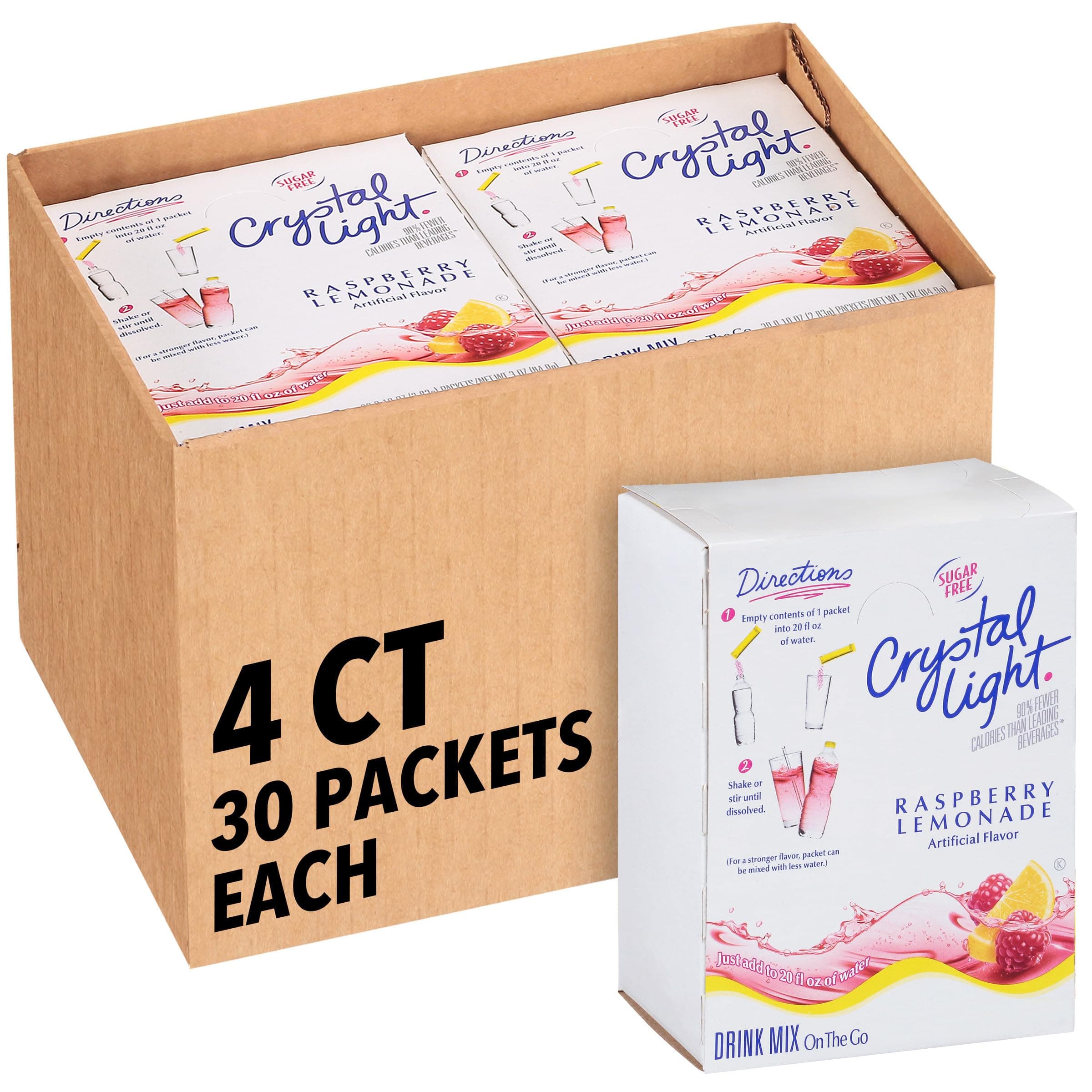 Single Serve Raspberry Lemonade Artificially Flavored Powdered Drink Mix, 120 per Case, 4 Boxes of 30 On-the-Go Packets