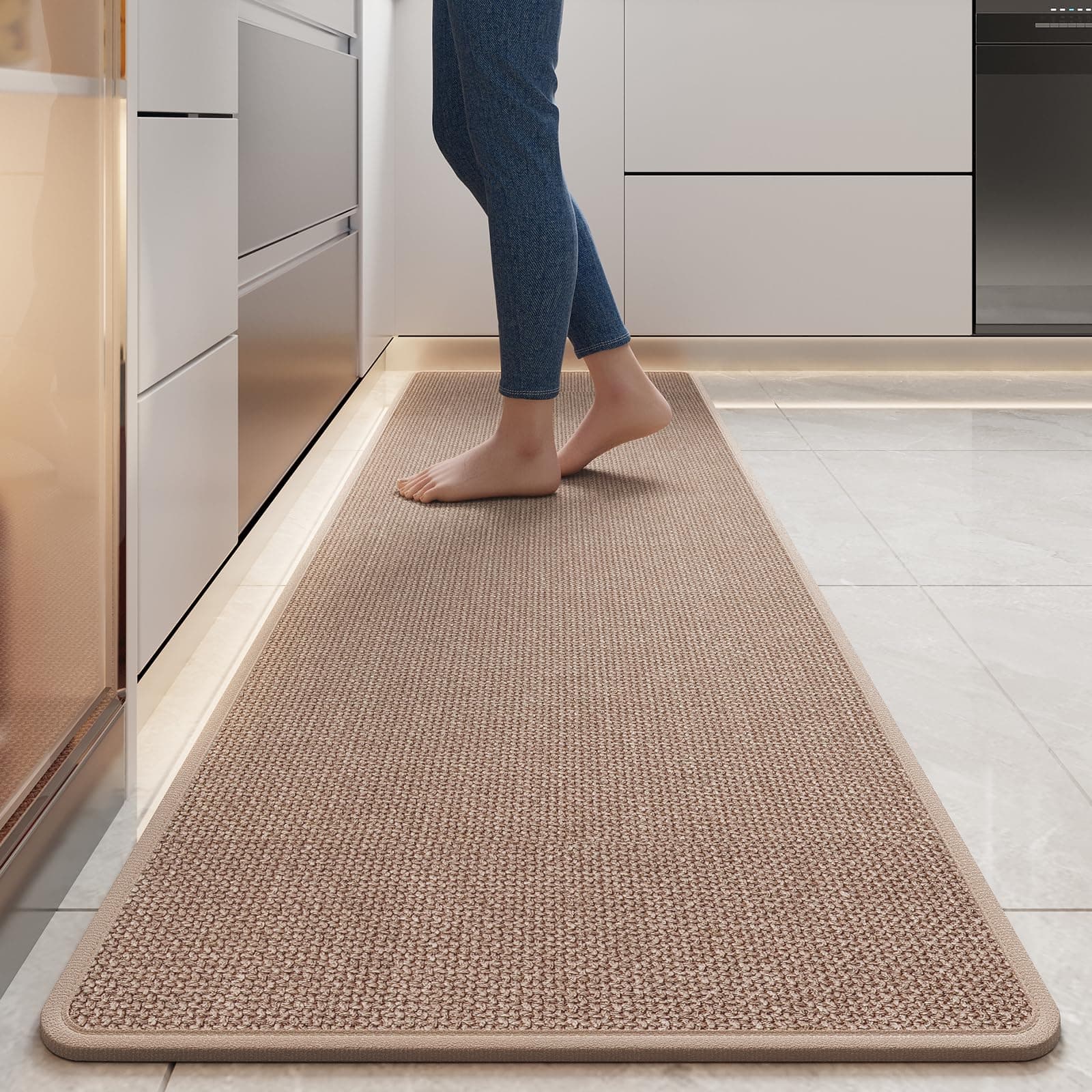 Durable Non-Slip Kitchen Mats，Kitchen Mats in Front of Sink,Quick Drying Mat for Kitchen Counter, 17x59 Brown Water and Oil Absorbent Runner Rugs for Kitchen