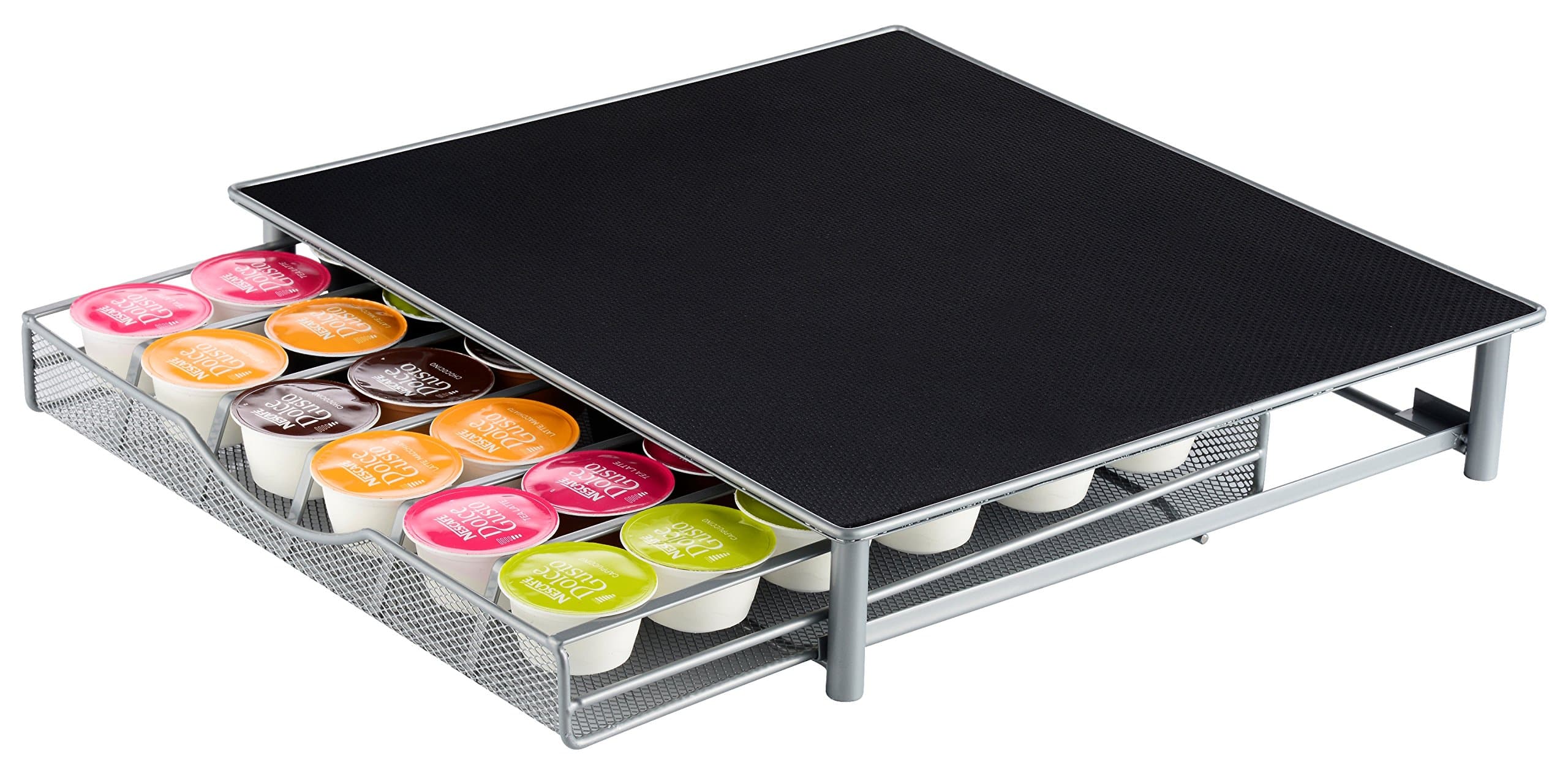 KitchenistaDolce Gusto Coffee Pod Holder - 36 Capsules Stackable Stand - Anti Vibration Non Slip Surface - Mesh Drawer Rack