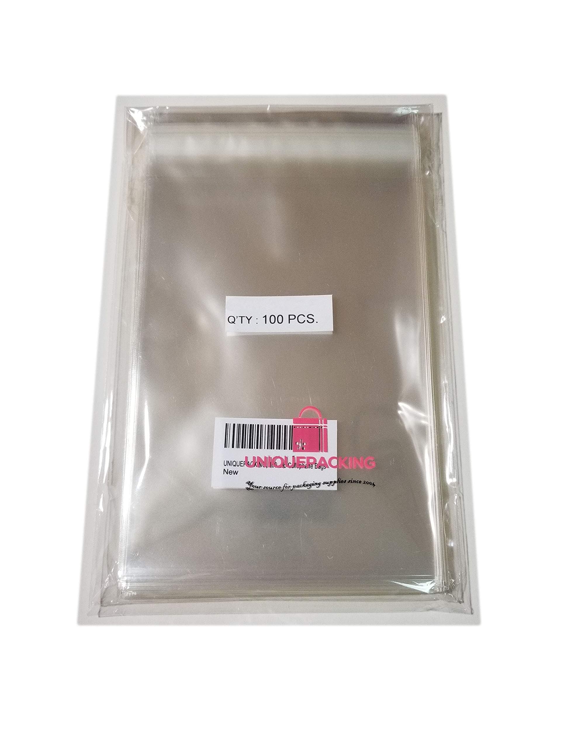 UNIQUEPACKING 100 Pcs 5 7/16 X 7 1/4 Clear A7+ Card Resealable Cello/Cellophane Bags Good for 5x7 Card Item (Fit A7, 5x7 Card w/Envelope)
