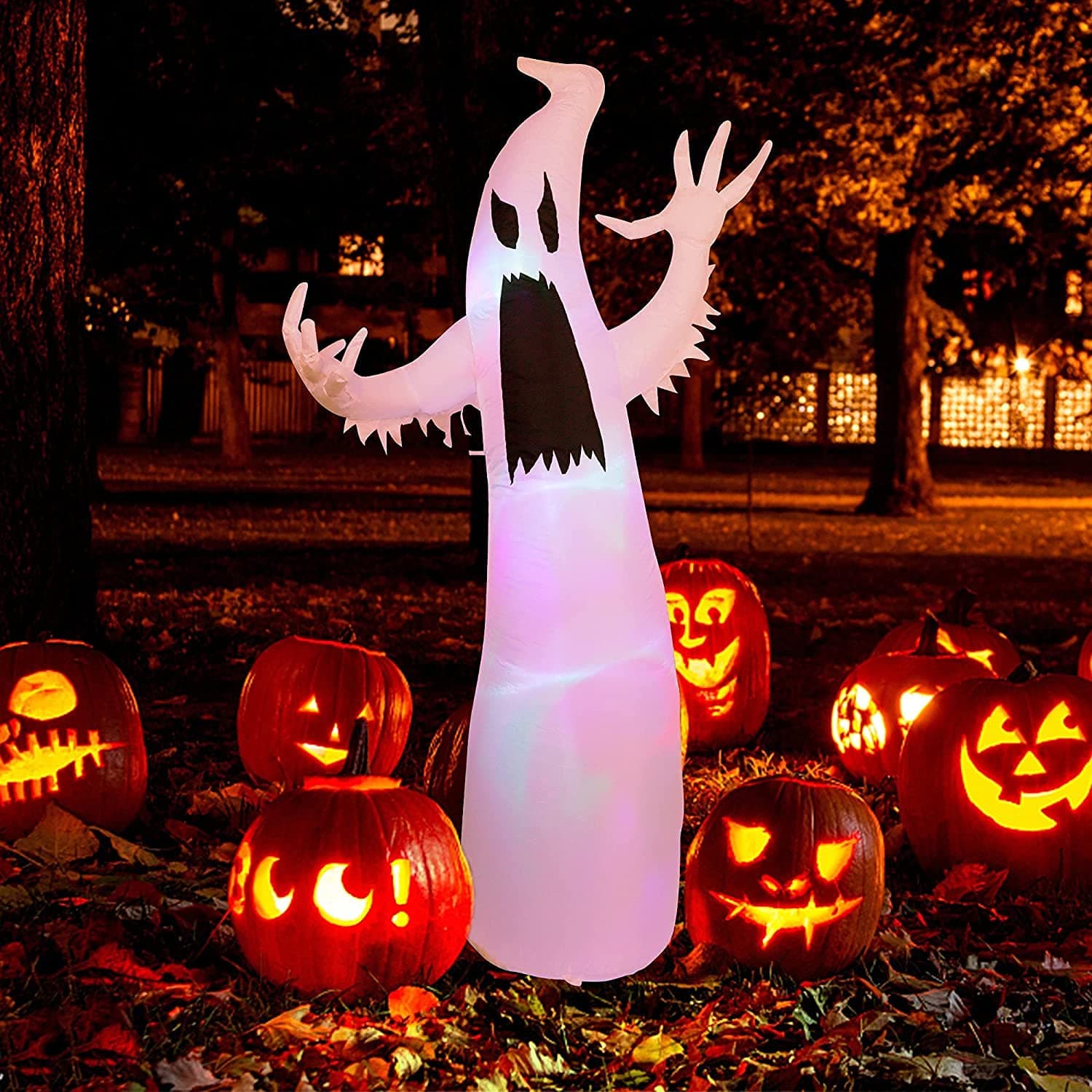 5.4 FT Halloween Decorations Outdoor Inflatables Lighted White Ghost Blow Up with RGB Color Changing LED Lights for Halloween Decorations Outdoor Yard Garden Lawn Ghosts Prop Giant Home Party Indoor