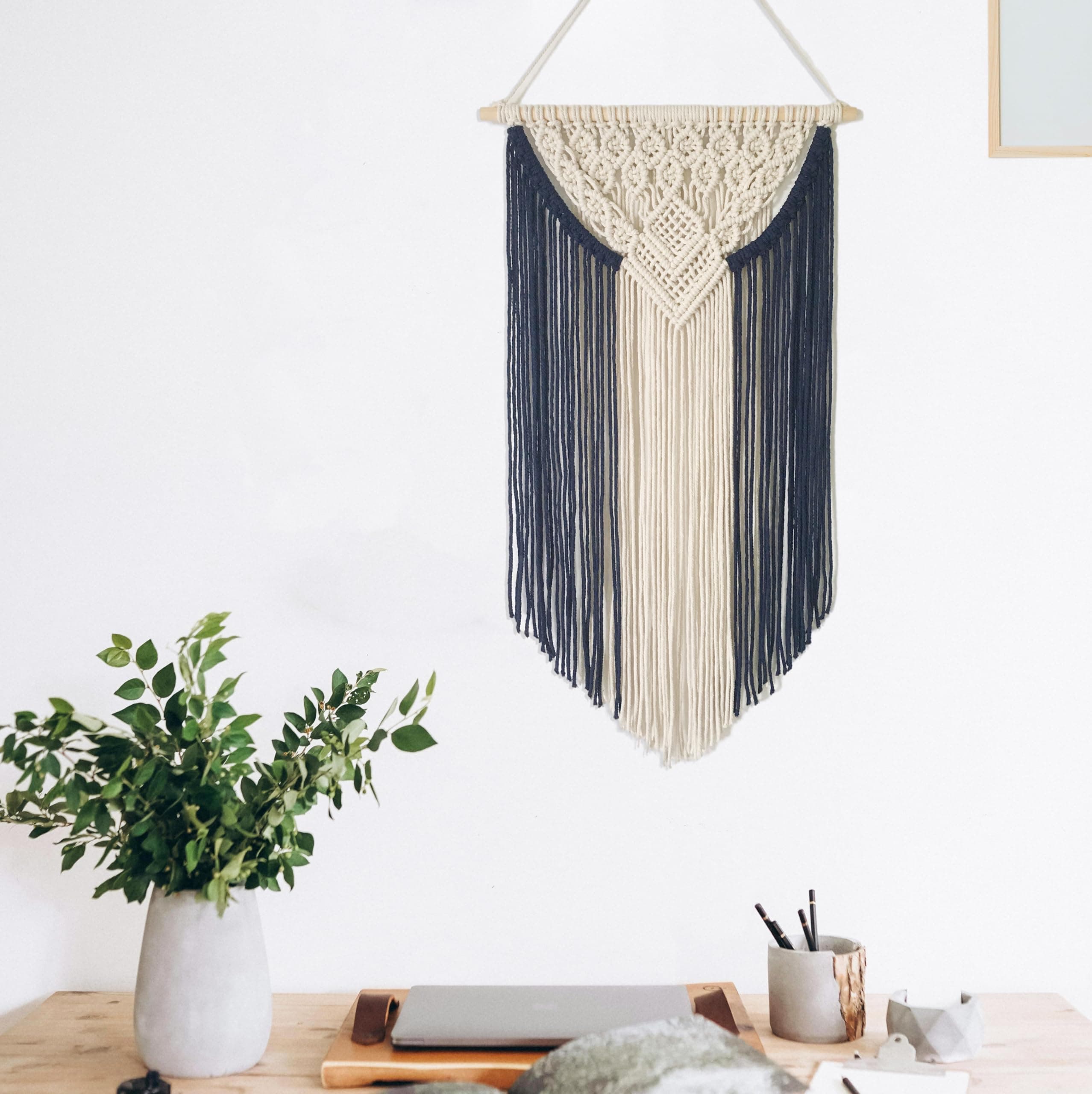 Youngeast Handmade Boho Macrame Wall Hanging Woven Craftmanship 16.9 x 30 Inches Navy