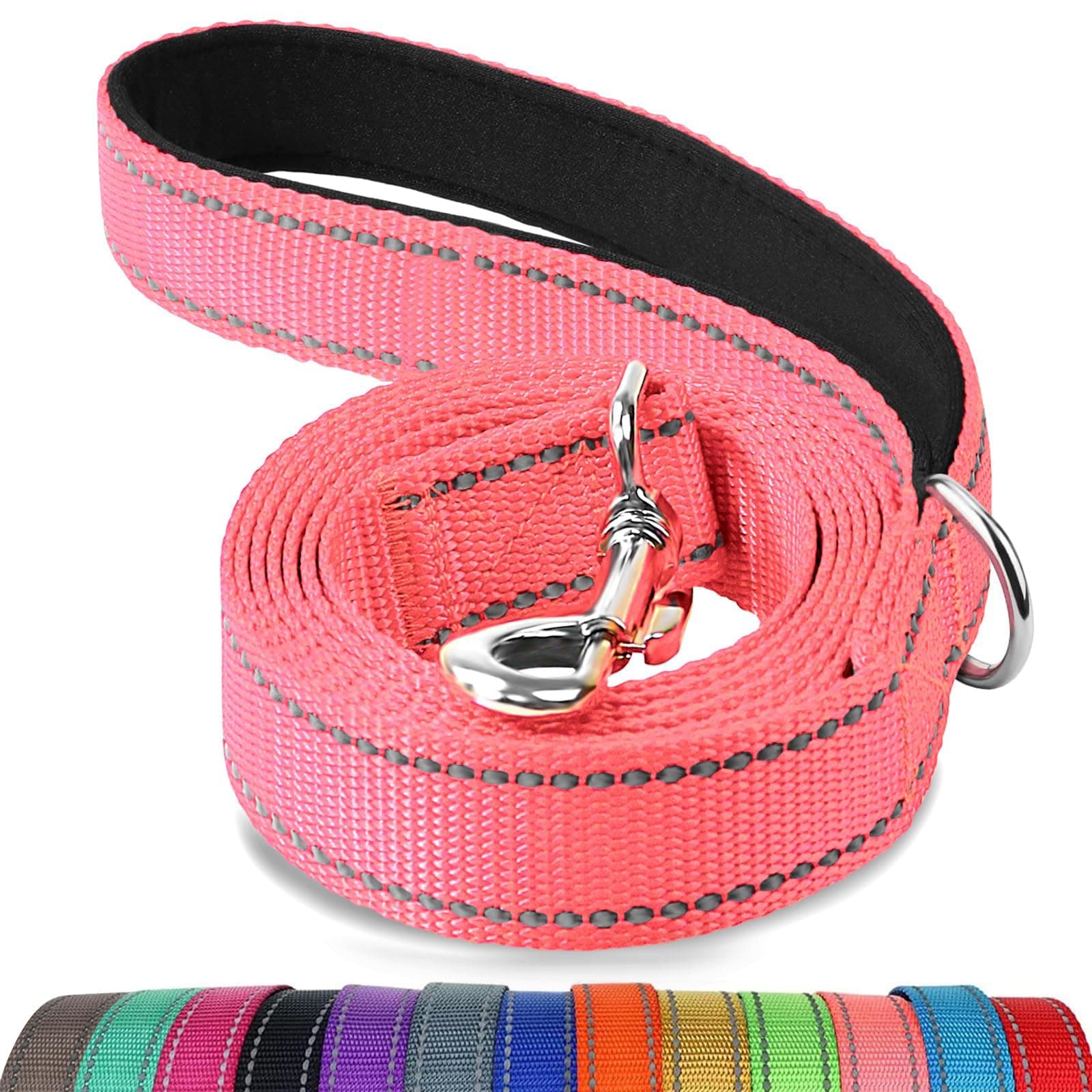 Joytale Dog Leash, 6 FT Double-Sided Reflective, Padded Handle Nylon Heavy Duty Leashes for Small Dogs Walking, Neon Pink