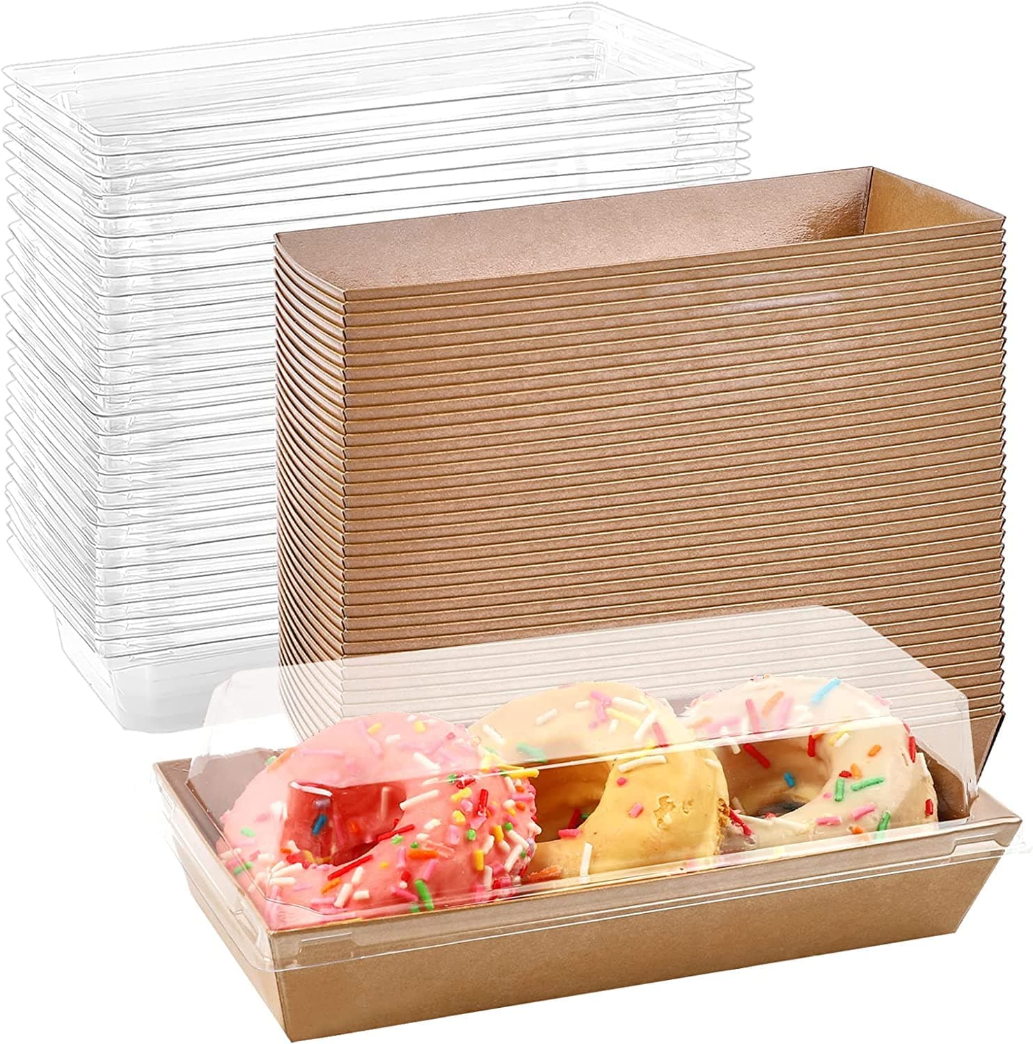 50 Pack Paper Sandwich Boxes with Clear Secure Lids, Paper Charcuterie Boxes, 19 cm Long White Disposable Food Containers Bakery Boxes for Desserts, Strawberries, Cake Slice and Cookies