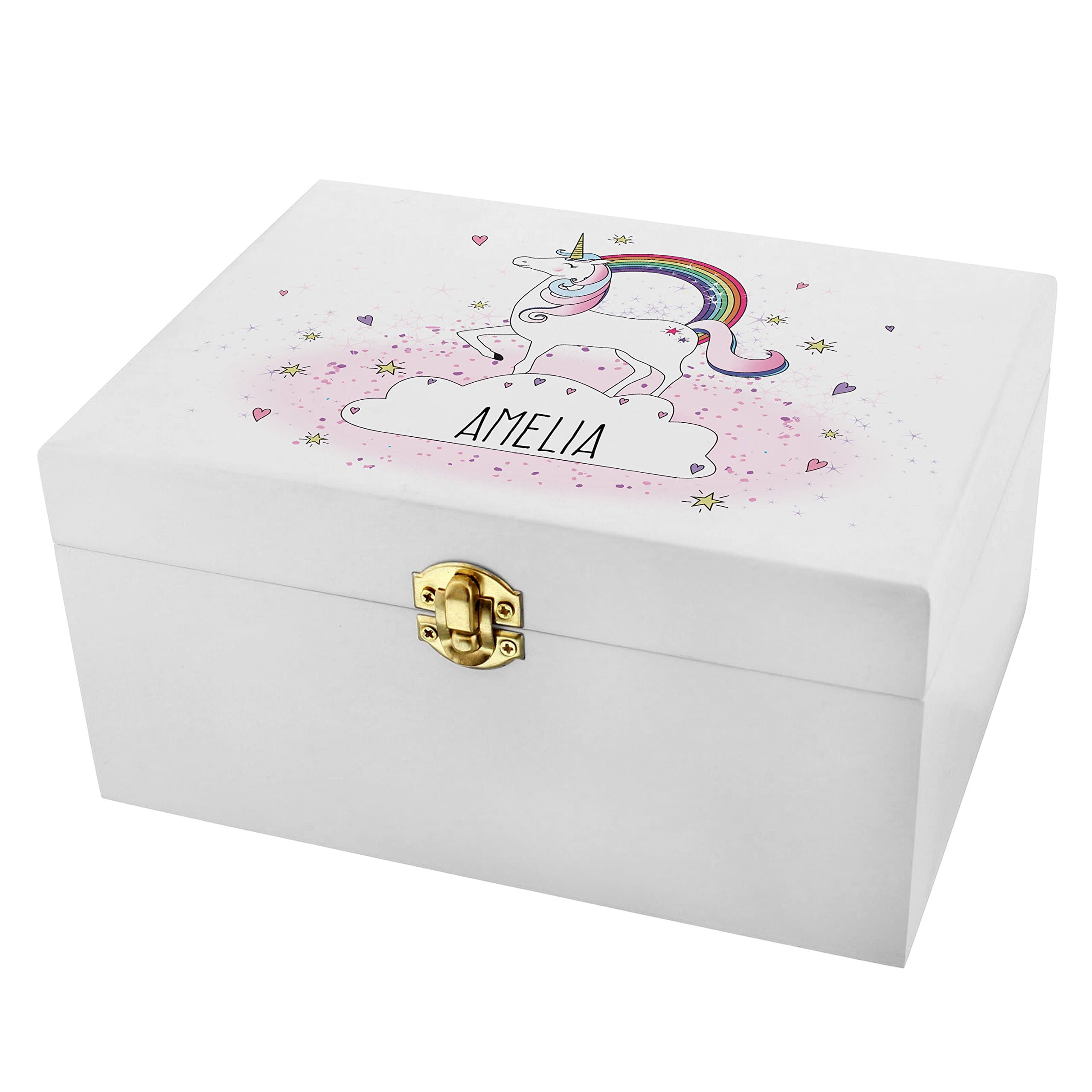 GiftRush Personalised Unicorn White Wooden Keepsake Box