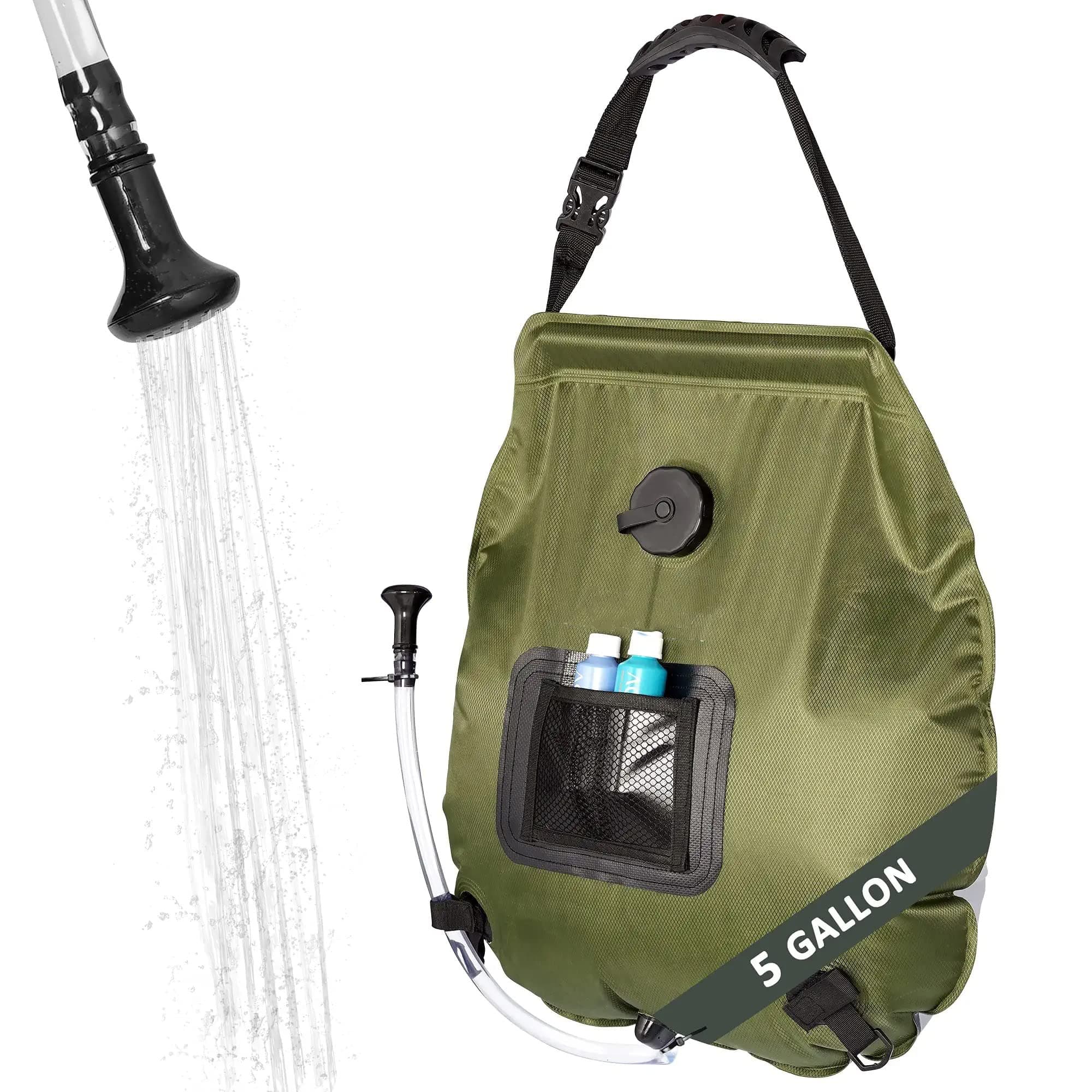 MAKINGTEC Camping Shower Bag, Portable Solar Heating Camp Shower 5 Gallons/20L with Shower Head & Temperature Indicator for Outdoor Traveling/Climbing/Hiking/Beach/Swimming