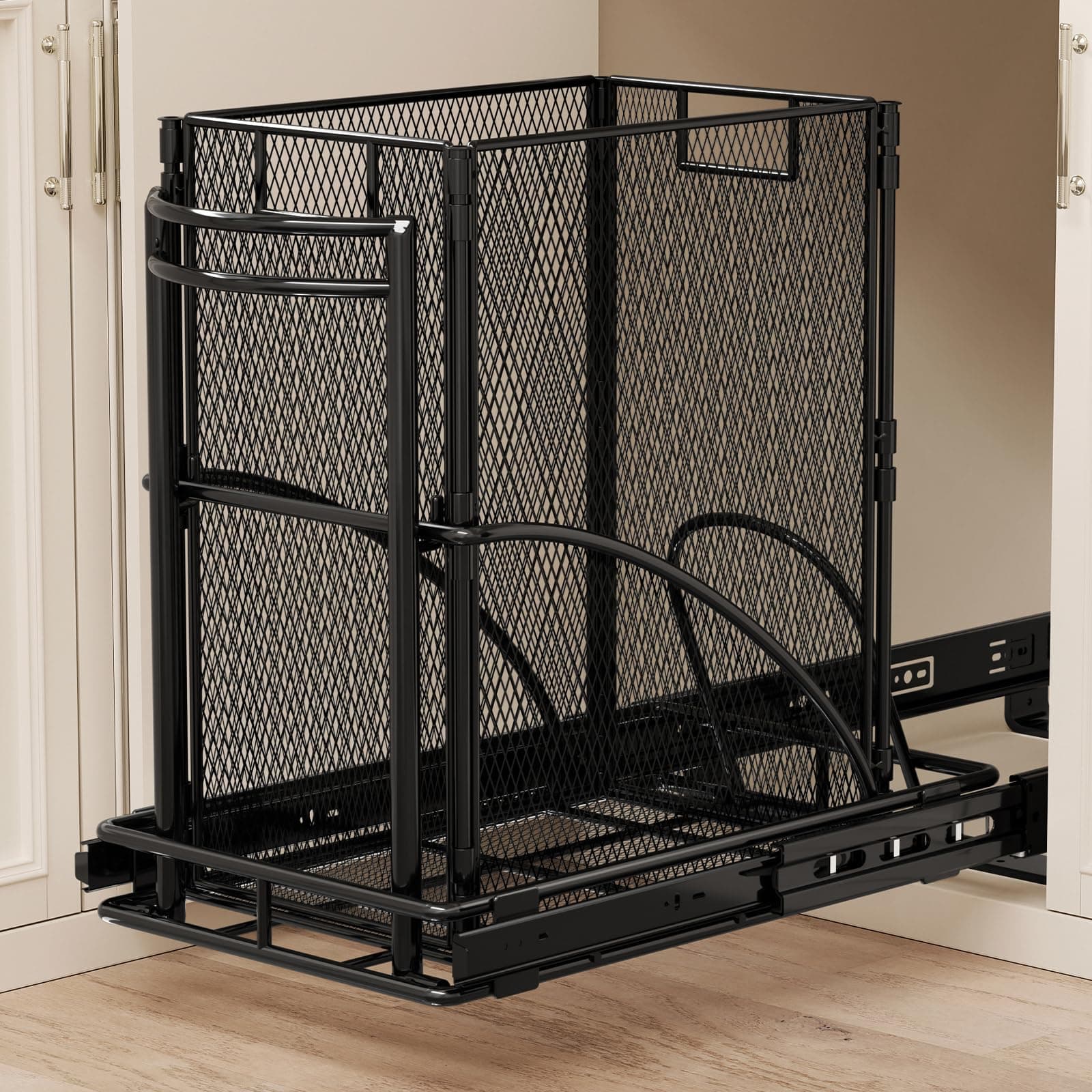 ANASTA Cabinet Trash Can Pull Out Kit, Heavy Duty Under Sink Garbage Can Pull Out Track + 7 Gal Bin, Under Cabinet Slide Out Organizer, Trash Can Drawer Slide for Counter, Botes de Basura para Cocina