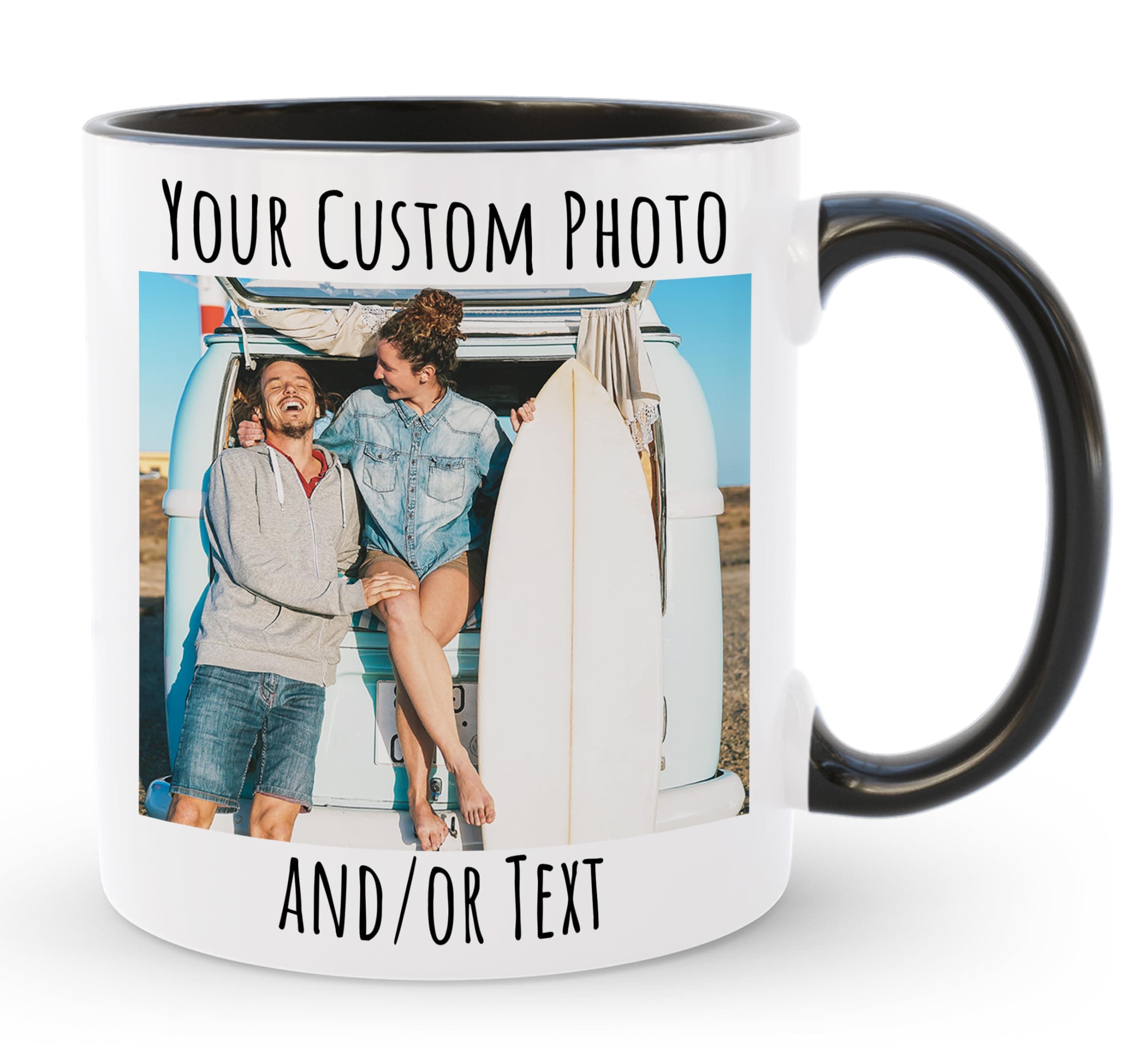 Personalized Coffee Mug | Custom Photo Text or Logo Ceramic Mug | Customized 11 Oz Tea Cup – Unique Gift for Men & Women | Taza Personalizadas Design with Picture and Words | White – Black