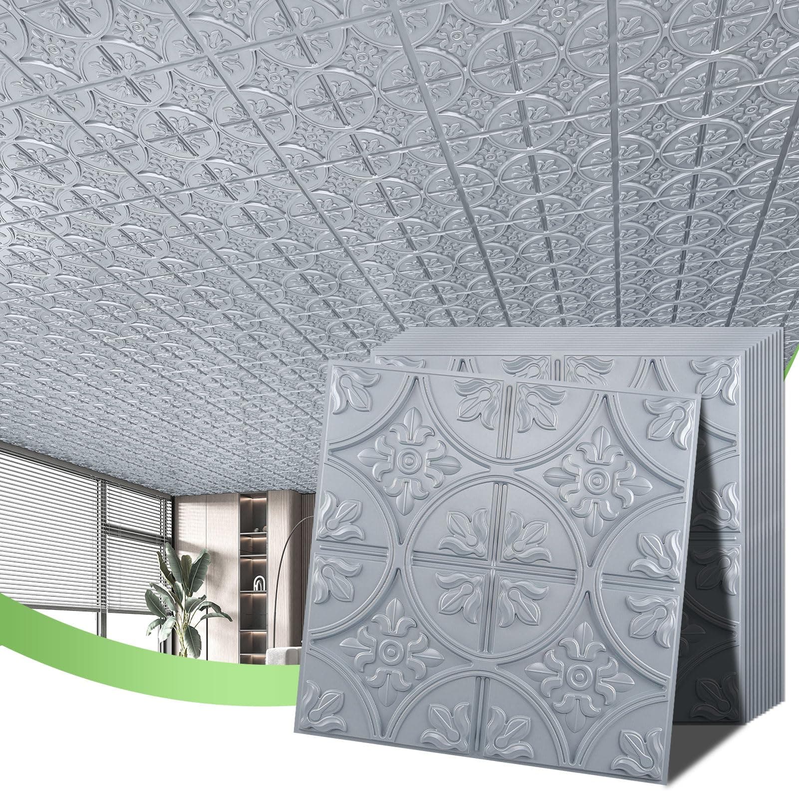 Drop Ceiling Tiles 2x2, Glue-up Ceiling Panel, Fancy Classic Style in Gray