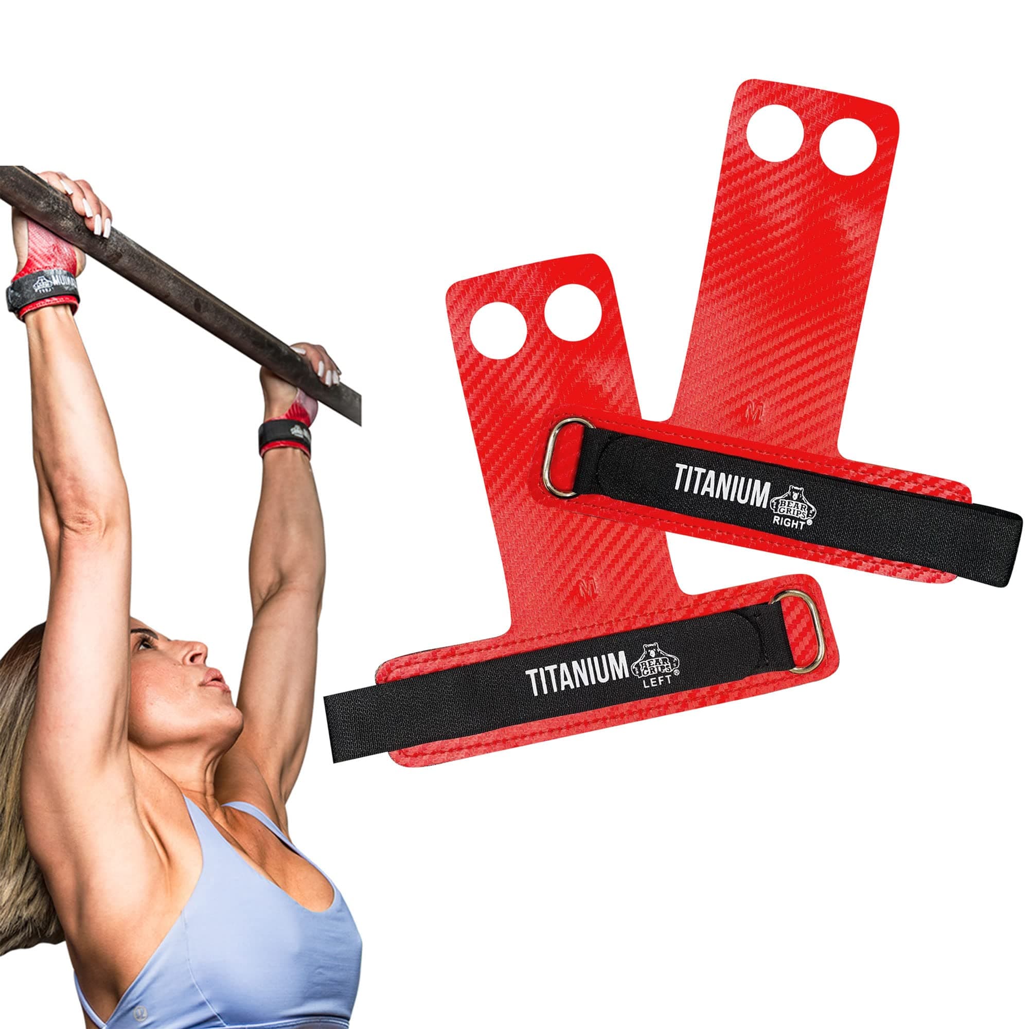 Bear GripsTwo Hole Hand Grips, Three Hole Pull Up Grips, No Hole Wrist Grips, WOD Grips for Men and Women. Carbon Fiber Hands Grips, Titanium Hand Grips for Weight Lifting, Speed Pull Up Gloves Grip