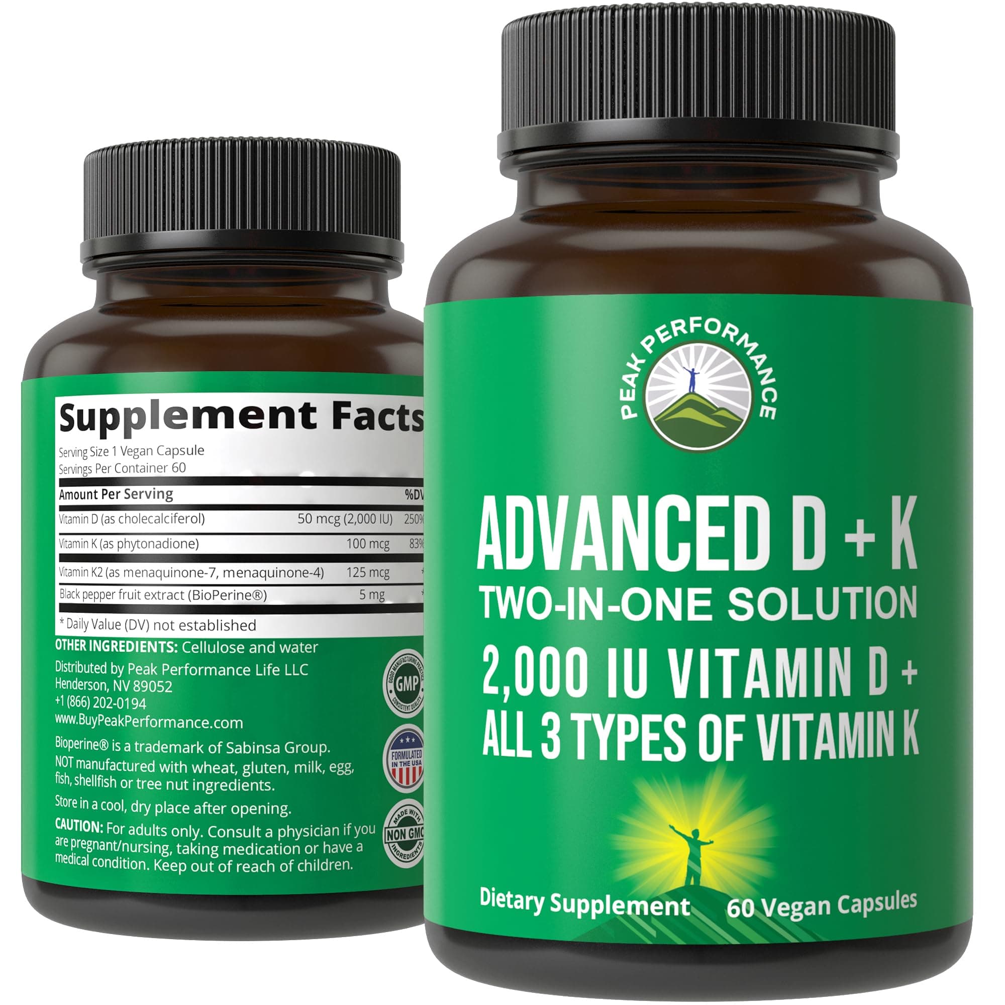 Advanced Vitamin D 2000 IU with All 3 Types of Vitamin K Vitamin D3 and Vitamin K2, K1, MK-7 (MK7), MK4 Supplements - 60 Small and Easy to Swallow Vegetable Pills