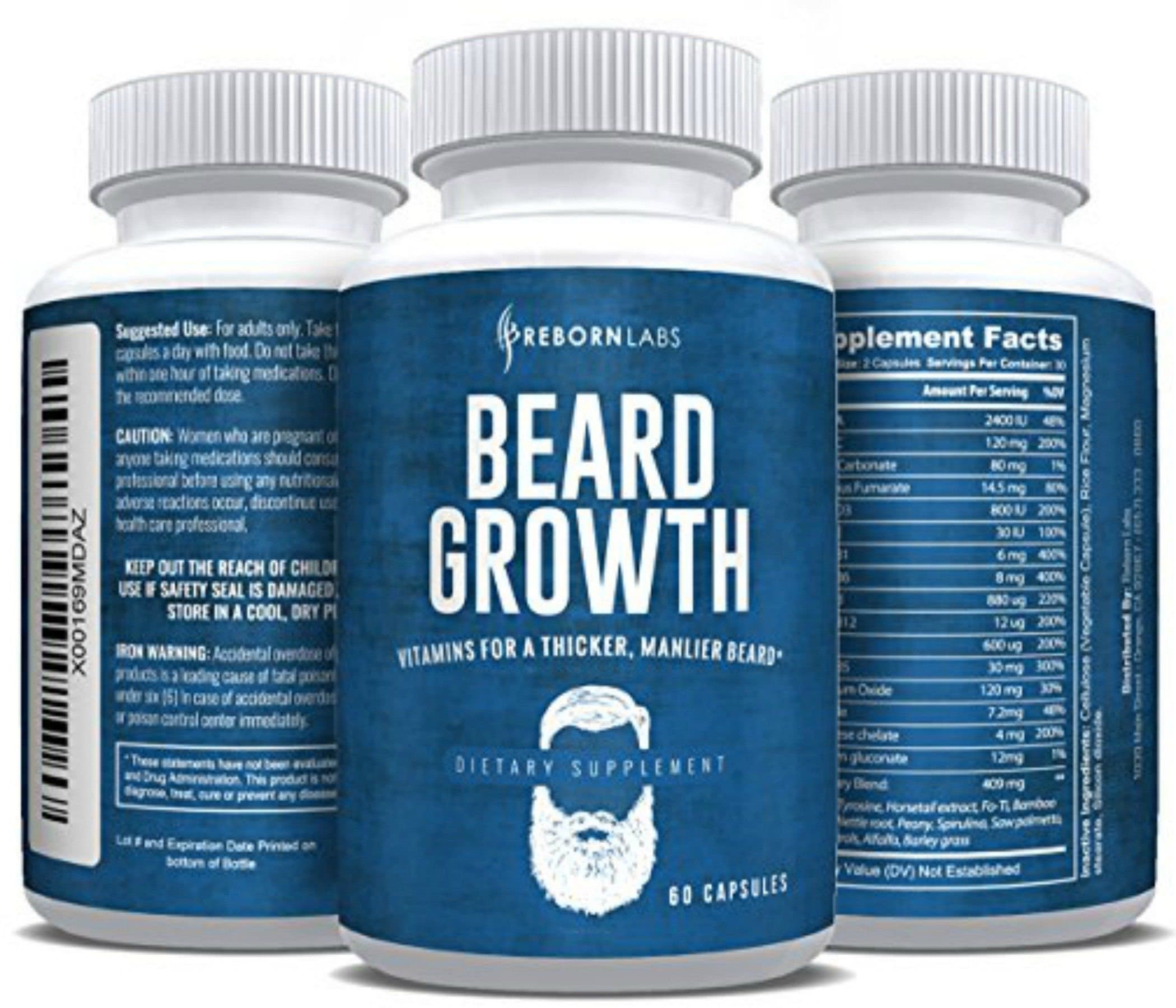 Beard Growth Supplement with Vitamins for a Fuller, Longer, & Thicker Beard | Also Promotes Faster Facial Hair Growth | Natural Complex with Biotin for Healthy & Strong Hair | 60 Capsules