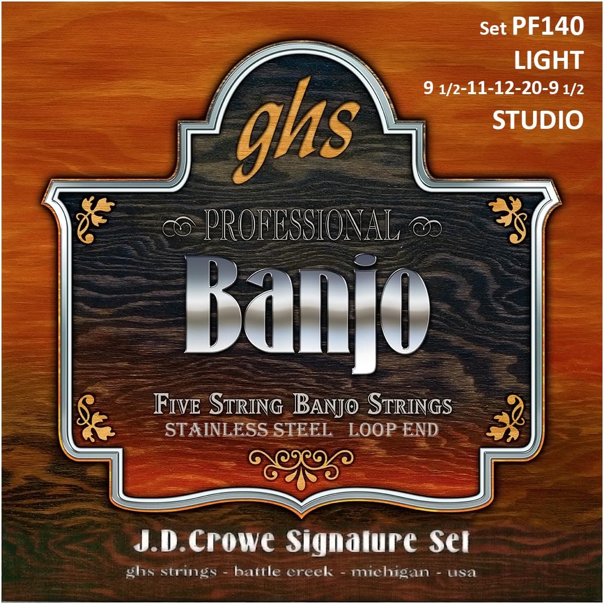 5-String Banjo Strings - J.D. crowe Signature Series (Studio) - Loop Ends - Light Gauge 9 1/2-20 - Model: PF140 SET