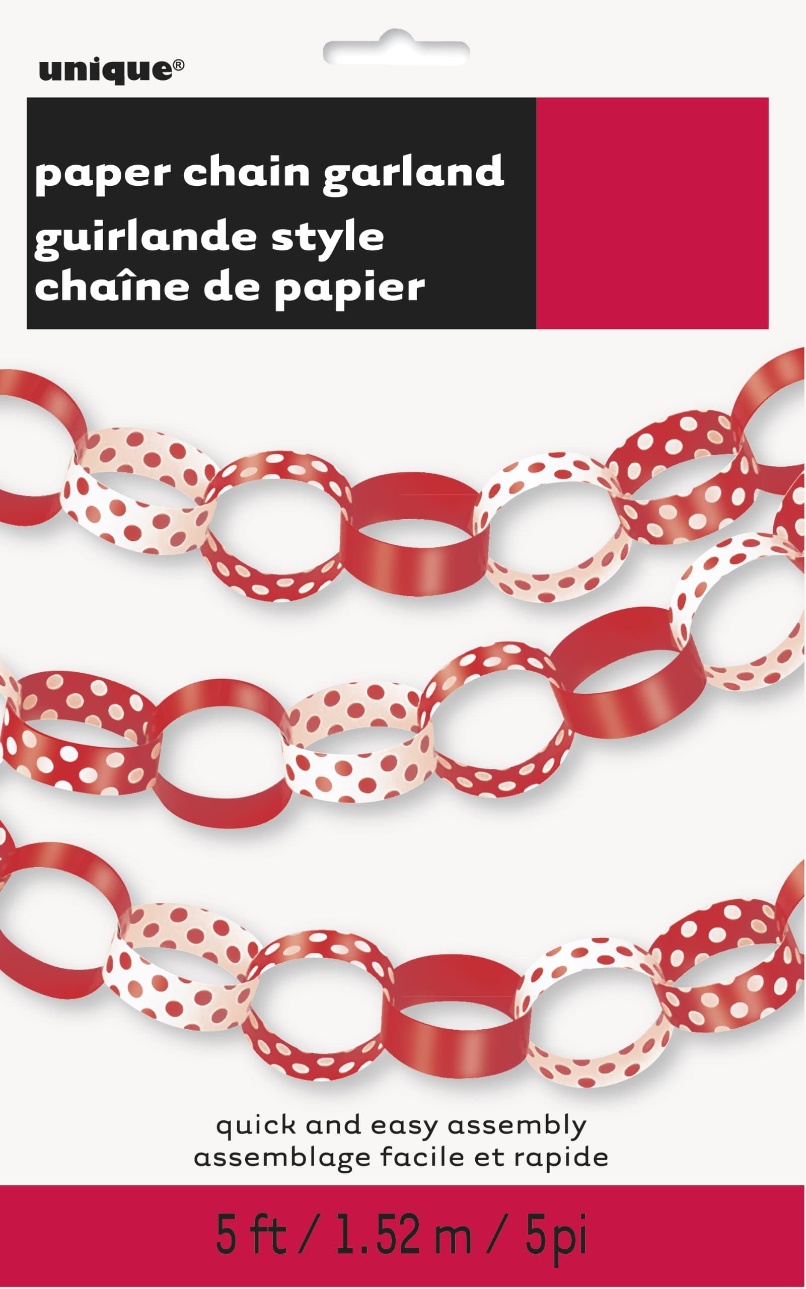 Unique Decorative Dot Paper Chain, 5-Feet Size, Ruby Red