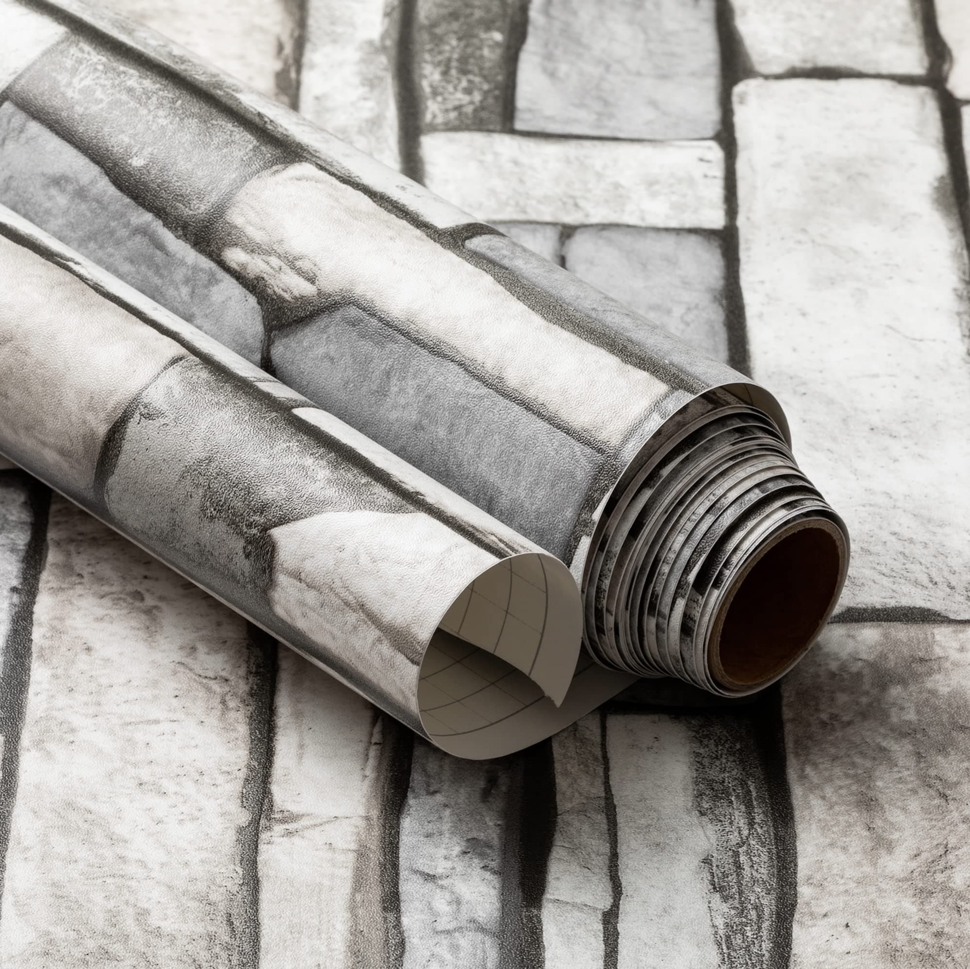 Natural Stacked Grey Stone Brick Pattern Vinyl Self-Adhesive Peel-Stick Wallpaper (19.6 X 118 inch)