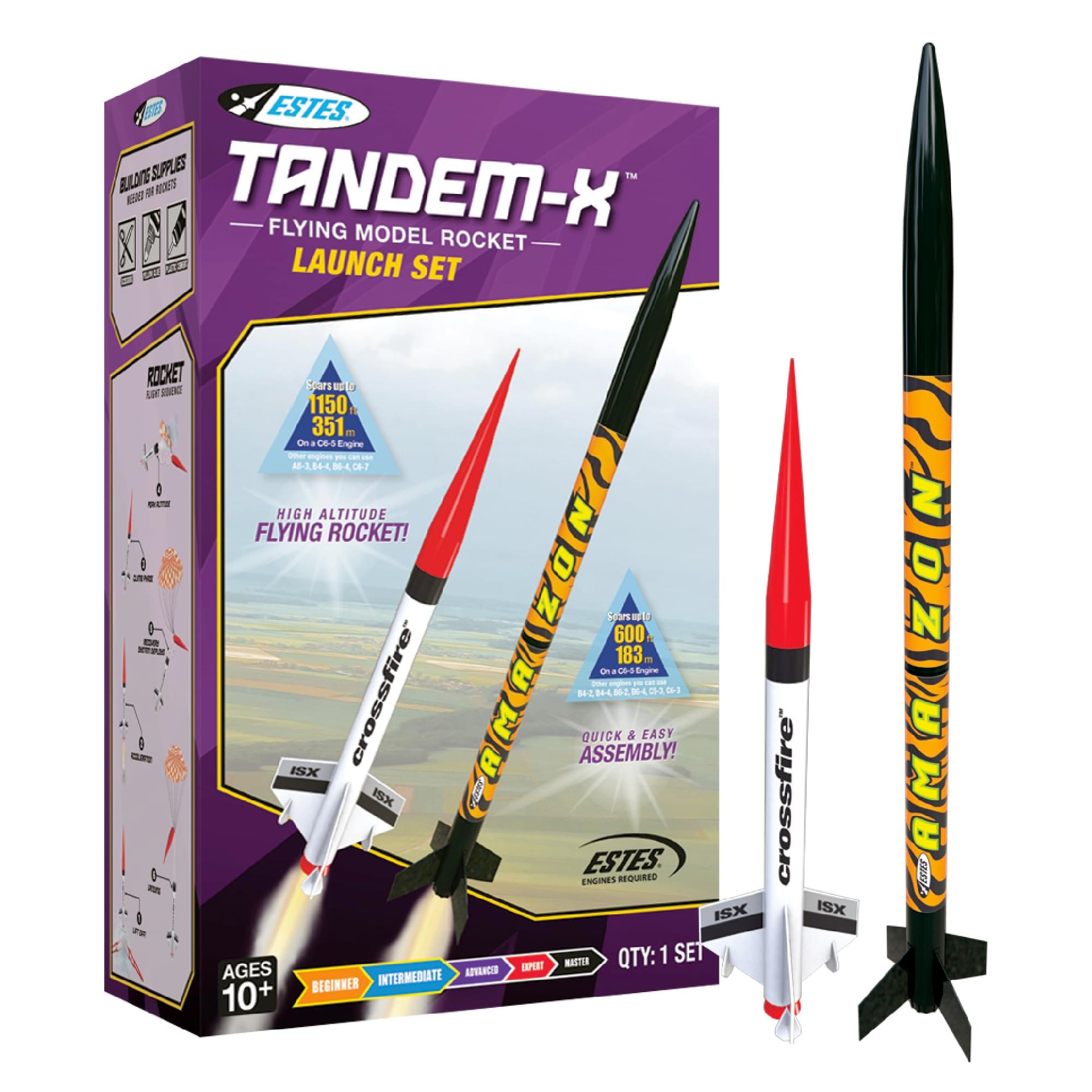1469 Tandem X Rocket-Building Kit, Beginner Flying-Rocket Model Kit for Ages 10+, Includes Launch Pad and Controller