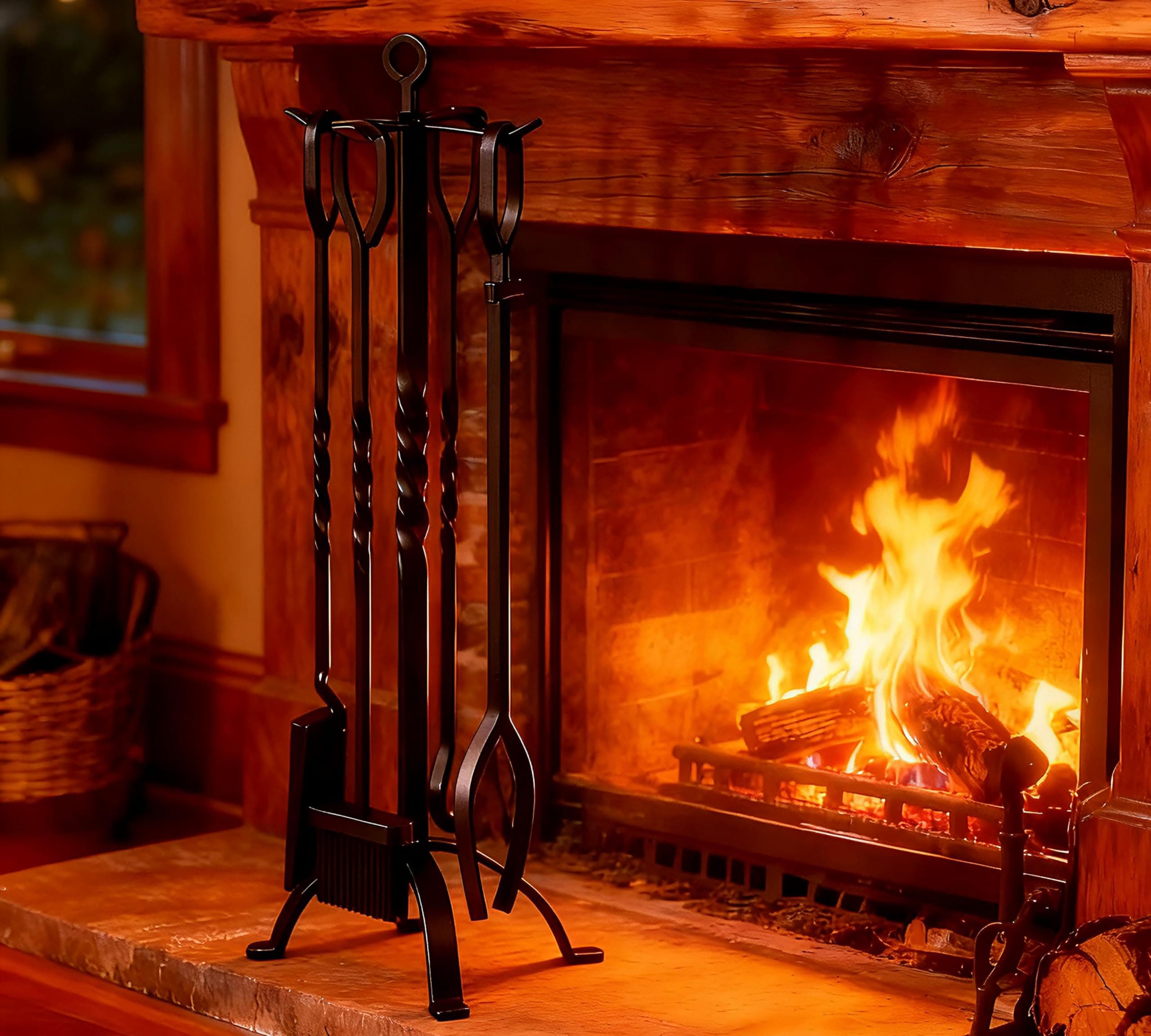 Fire Beauty 5 Pieces Fireplace Tools Sets Fireplace Accessories Tools Holder with Handles Tools for Indoor Fireplace Decor Outdoor Fire Pit Modern Tool