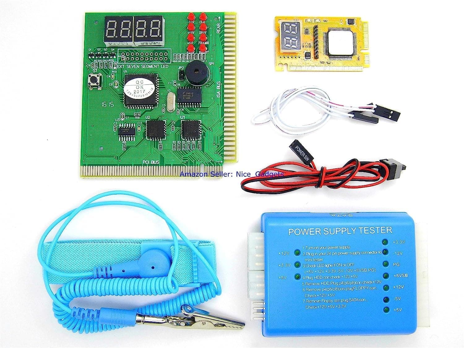 PC Computer PSU and Motherboard Tester Tool PCI & ISA SDRAM Post Test Card Diagnostic Analyzer Starter Kit 4 Digital / 8 LED/Bios Speaker/Mobo Power Switch All in One Carrying Case