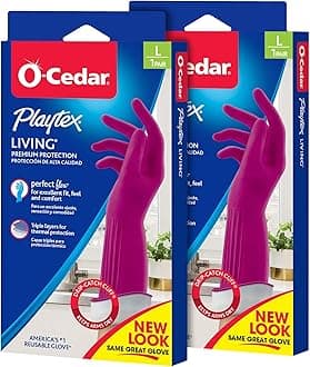 Living Reuseable Rubber Cleaning Gloves, Premium Protection (Large, Pairs - 2) Color may vary