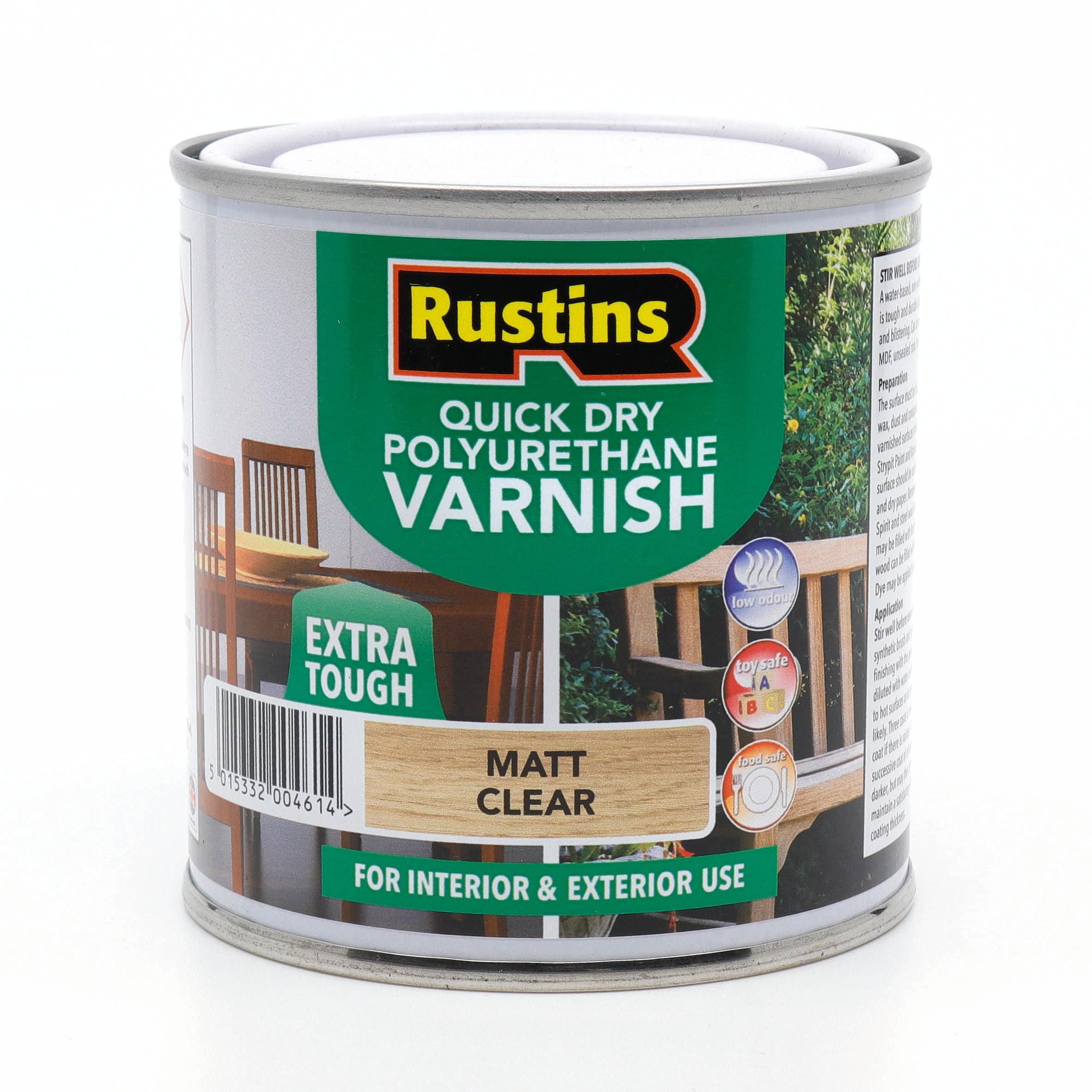 Rustins Quick Dry Polyurethane Varnish, 250ml, Matt Clear Finish