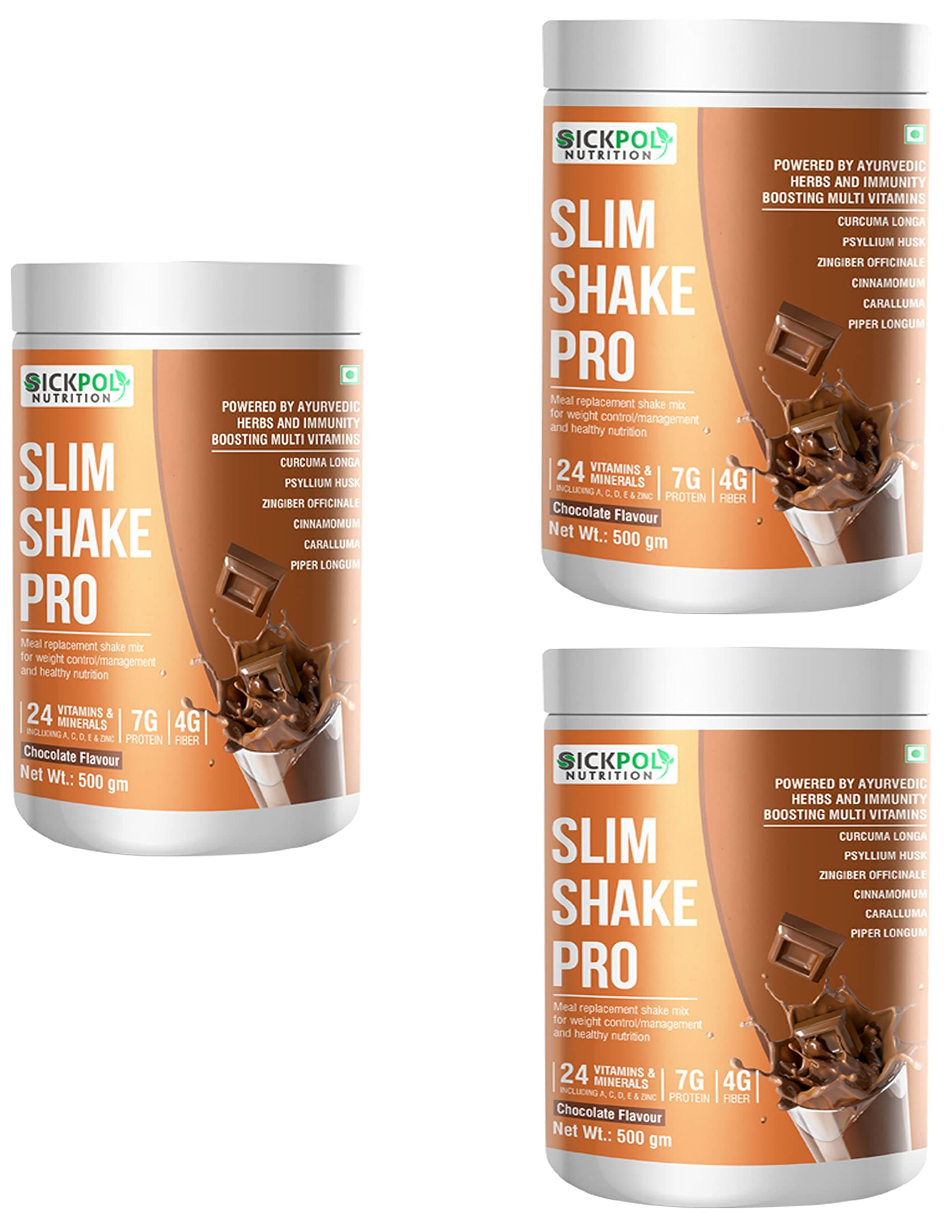 Slim Shake Pro Protein Powder-Meal Replacement Shake For Weight Control & Management-Sugar Free,Healthy,(7g Protien 4G fiber 24 Vitamins&Minerals) For Men & Women (Chocolate 3 Pack)