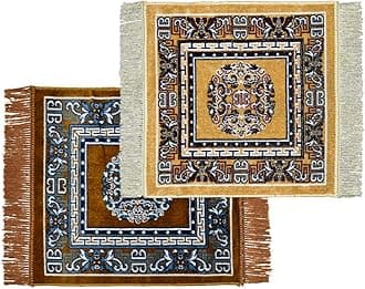 Prayer Aasan/Mat Traditional Design Velvet Aasan | Meditation Prayer Carpet Mat | Pooja Aasan Mat | Multipurpose Premium Velvet Rug Mat Pack of 2-Brown, Beige