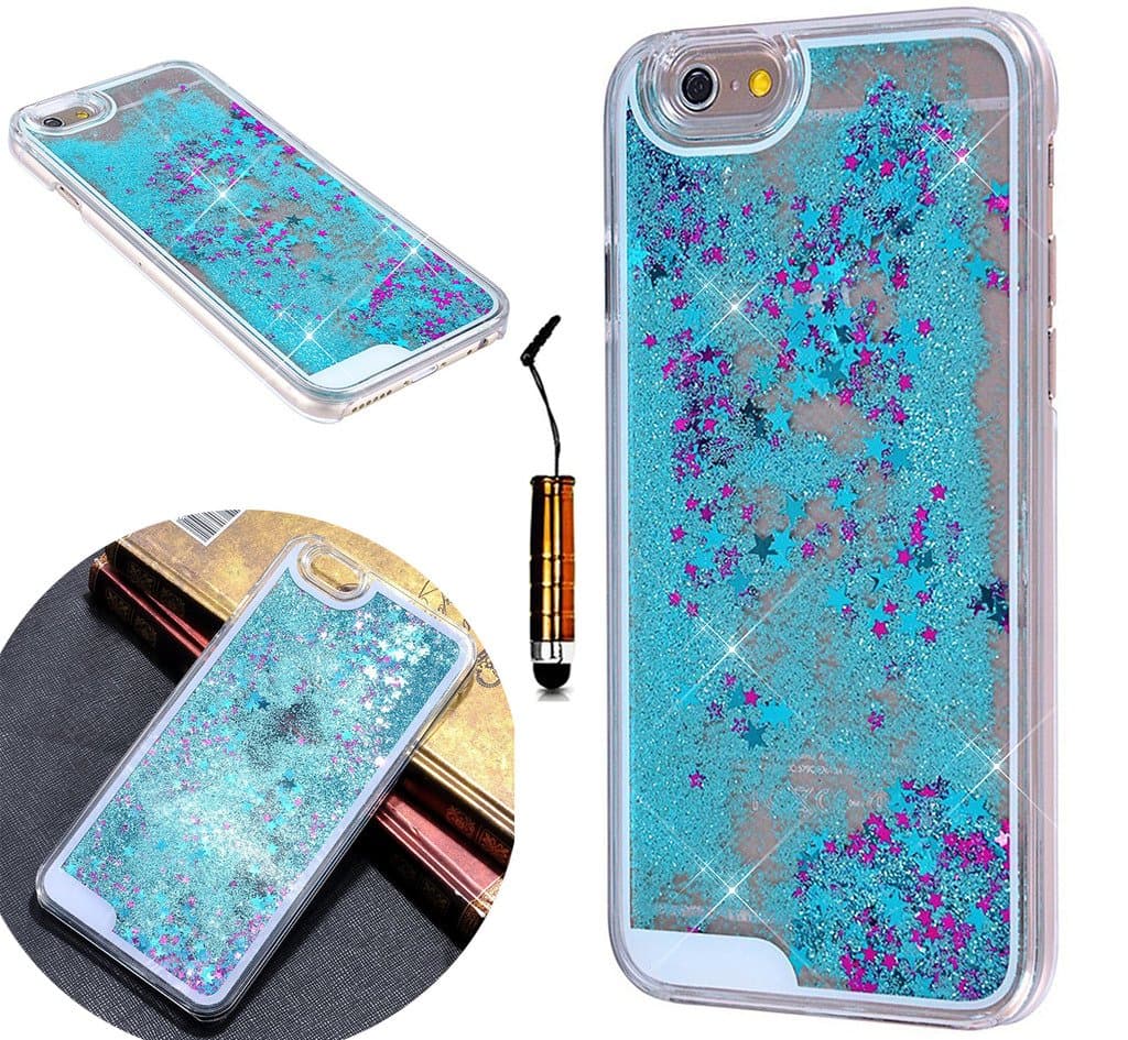 iPhone 5 Case,iPhone 5s Case,AnKey Cute Stars Liquid Case - 3D Design Dynamic Flowing Bling Sparkle Floating Glitter Quicksand Transparent Clear Hard Back Case Cover For Apple iPhone 5 5s(Blue)