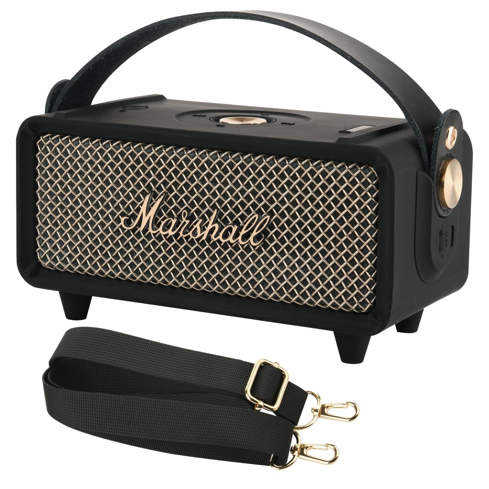 Azonee Silicone Cover Case For Marshall for Emberton II Bluetooth Speaker, Protective Skin with Handle Strap & Shoulder Strap, Travel Carrying Case Replacement (Black)