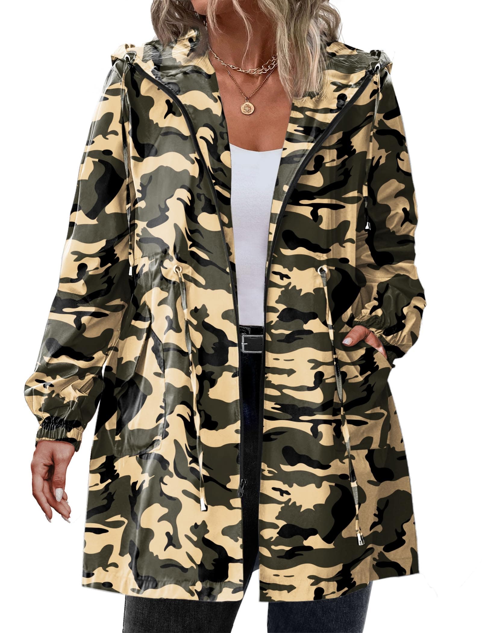 Women's Plus Size Raincoat Rain Jacket Lightweight Waterproof Coat Jacket Windbreaker with Hooded