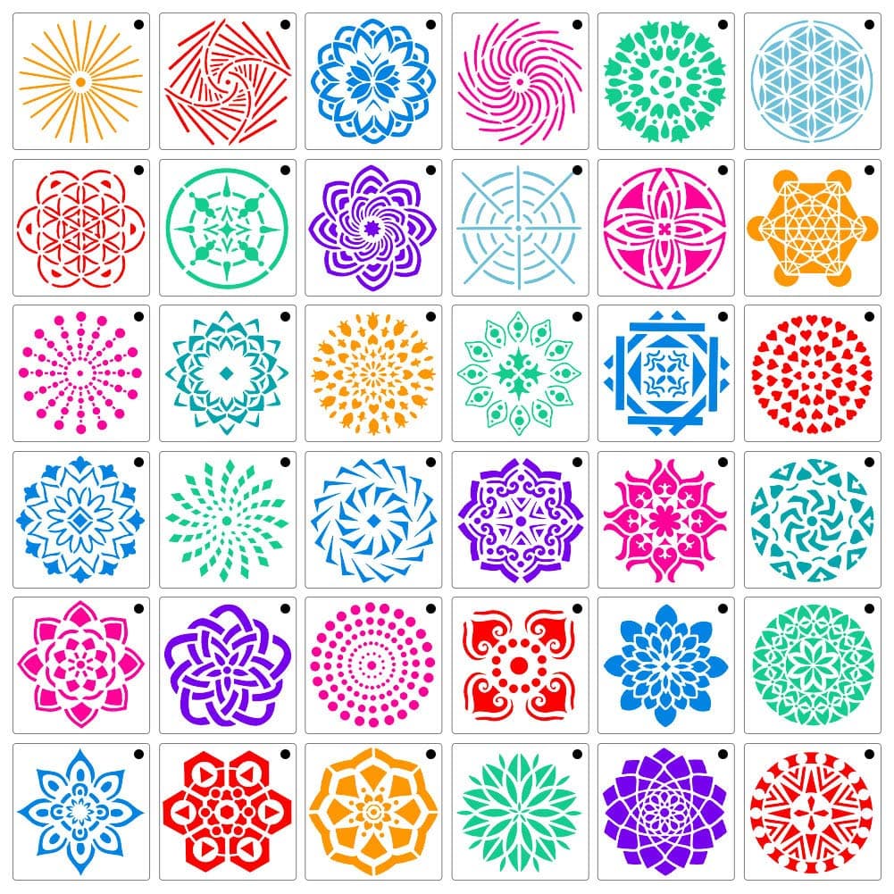 Joeleli 36 Pack Mandala Stencil Template Set Mandala Dotting Stencils Template Painting Stencil for DIY Painting Art Projects