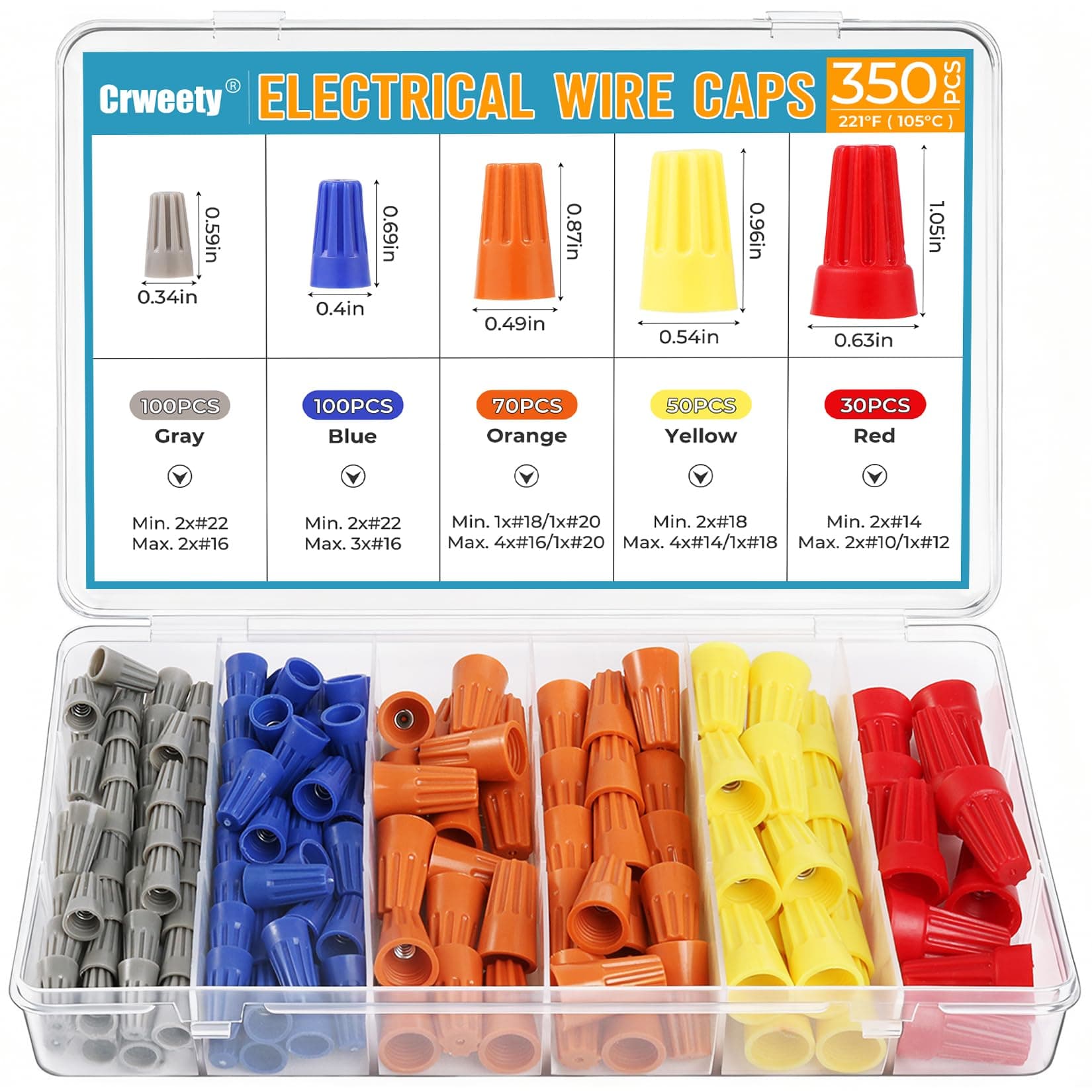 350 Pcs Wire Connectors Kit, Electrical Connectors Nuts Small, Assorted Wire Connector Nuts Assortment Kit, Wire Caps for Quick Connect, Electric Connectors for Wiring Screw Caps Nut Twister