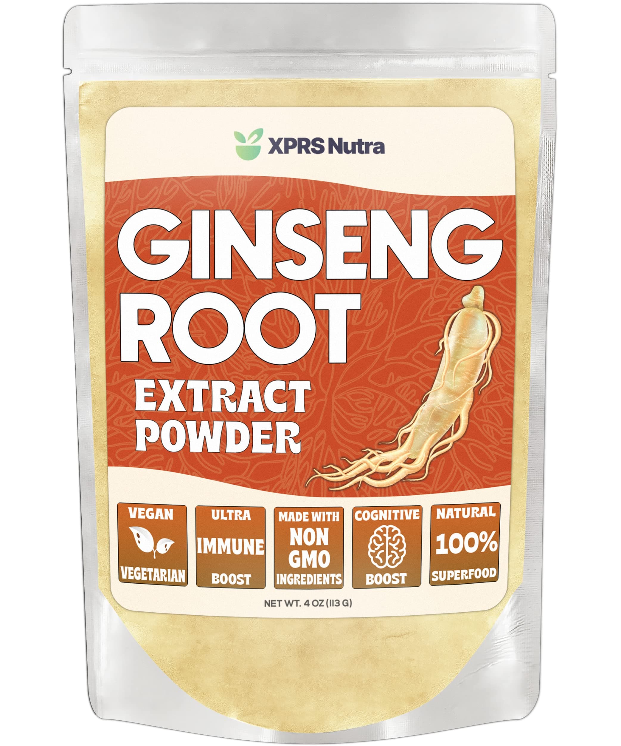 Ginseng Root Extract Powder - Ginseng Powder Supports Cognitive Function, Physical Performance, and Immune System - Vegan Friendly Panax Ginseng in Powder Form (4 oz)