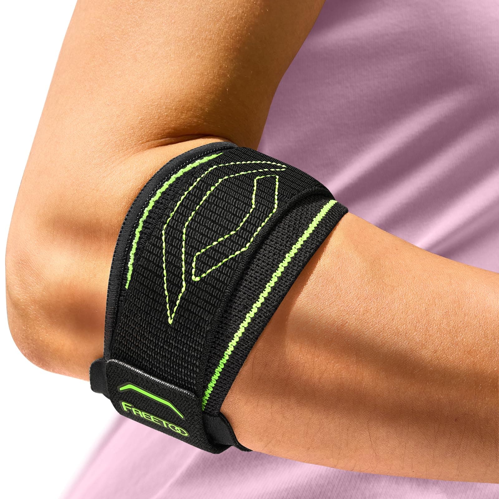 FREETOO Tennis Elbow Support Strap, Dual Compression Golfers Elbow Support with Silicone Cushion for Tendonitis Relief, Adjustable Tennis Elbow Brace for Men Women, Epicondylitis Clasp for Sport-Green