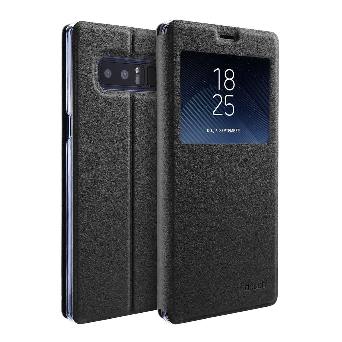 Deluxe FlipCover for Samsung Galaxy Note 8 with Viewing Window Magnet FlipCase BookStyle Screen Protector Stand Protective Case, Black